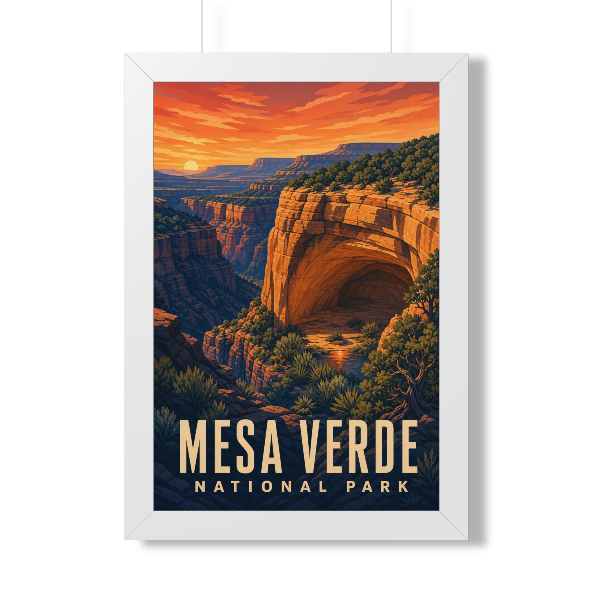 Mesa Verde National Park Framed Poster | Vintage Travel Wall Art | Black Walnut White Frame | 16x24 20x30