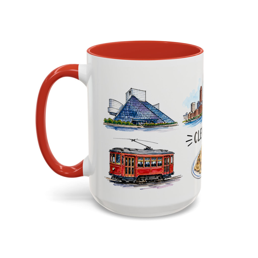 Cleveland Illustrated Travel Mug | City Souvenir Accent Coffee Mug | 11oz 15oz Ceramic Cup