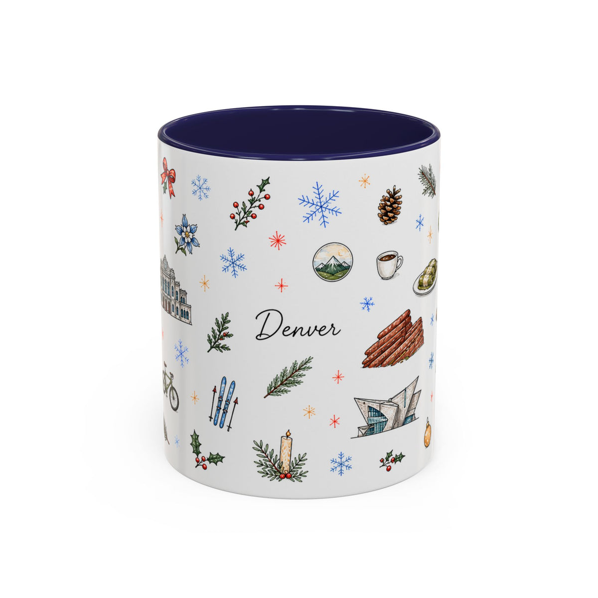 Denver Christmas Mug | Watercolor City Souvenir, Holiday Travel Gift (11oz/15oz)