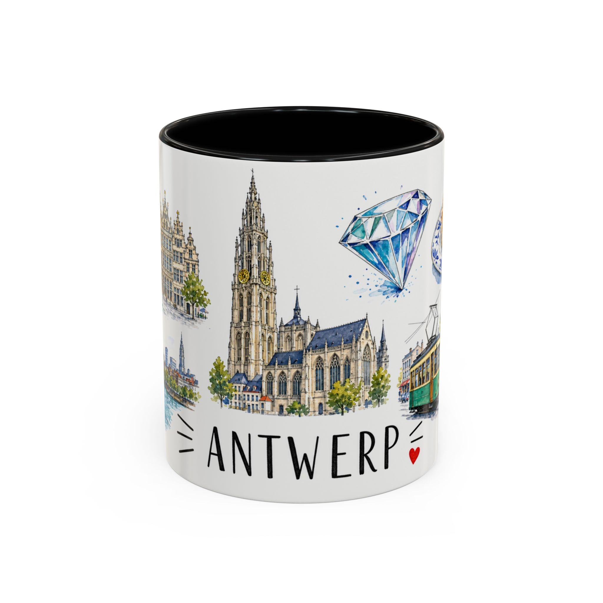 Antwerp Illustrated Travel Mug | City Souvenir Accent Coffee Mug | 11oz 15oz Ceramic Cup