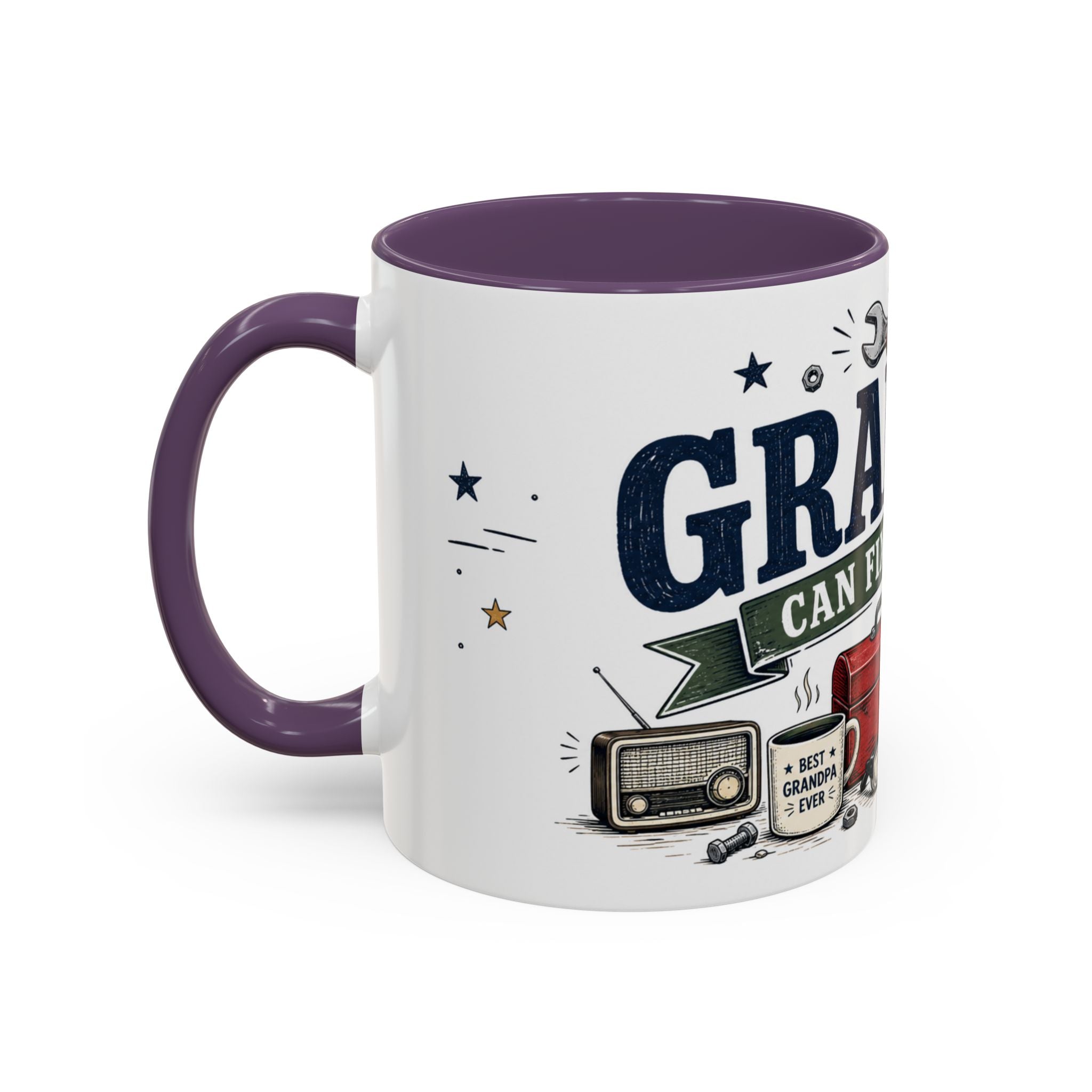 Grandpa Can Fix Anything Coffee Mug | Funny Gift From Grandkids | Accent Ceramic 11oz 15oz