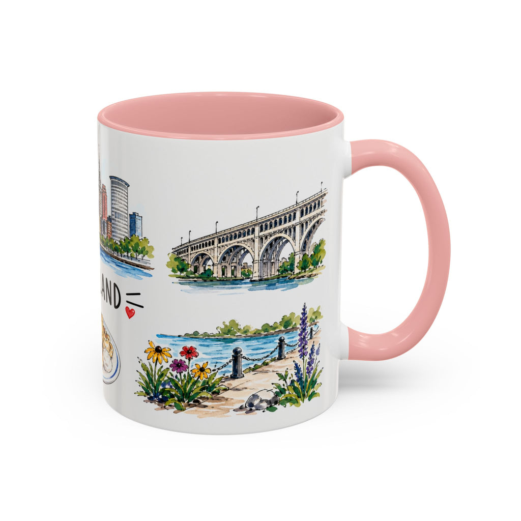 Cleveland Illustrated Travel Mug | City Souvenir Accent Coffee Mug | 11oz 15oz Ceramic Cup