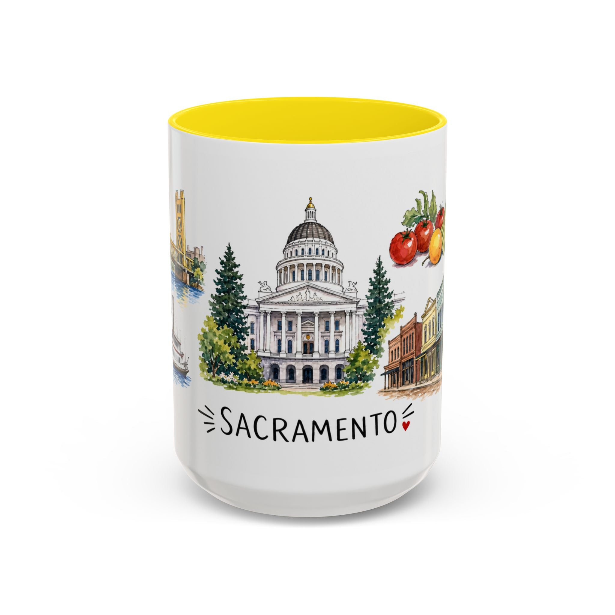 Sacramento Illustrated Travel Mug | City Souvenir Accent Coffee Mug | 11oz 15oz Ceramic Cup