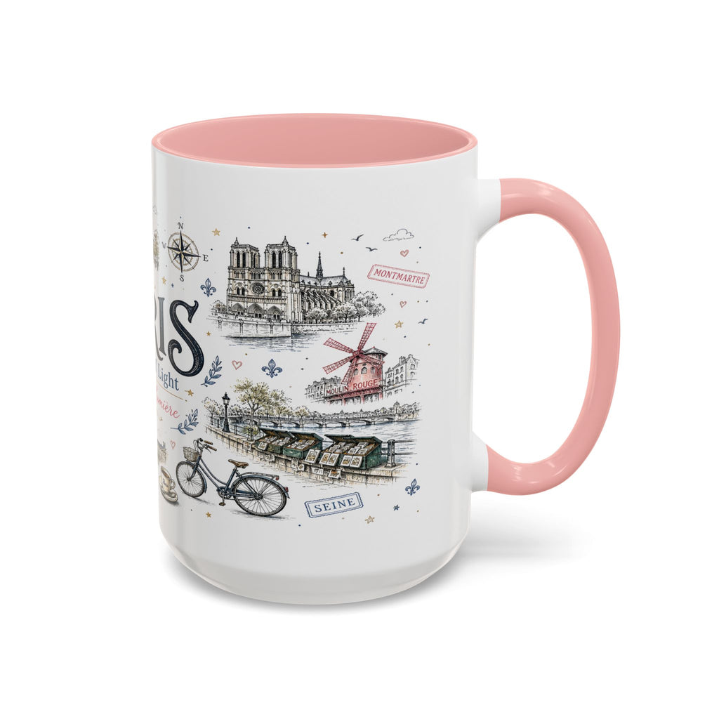 Paris Coffee Mug | France Souvenir Travel Gift | Accent Color Ceramic 11oz 15oz