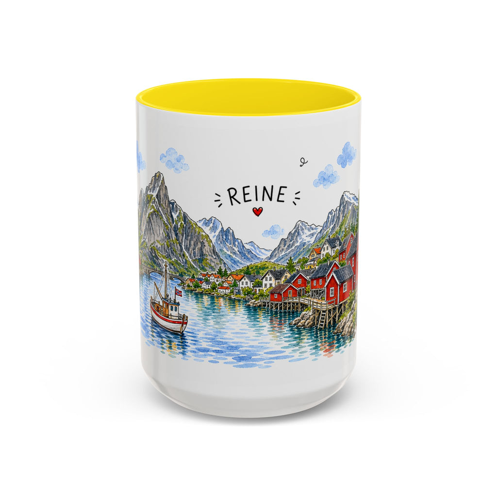 Reine Illustrated Travel Mug | Norway Souvenir Accent Coffee Mug | 11oz 15oz Ceramic Cup