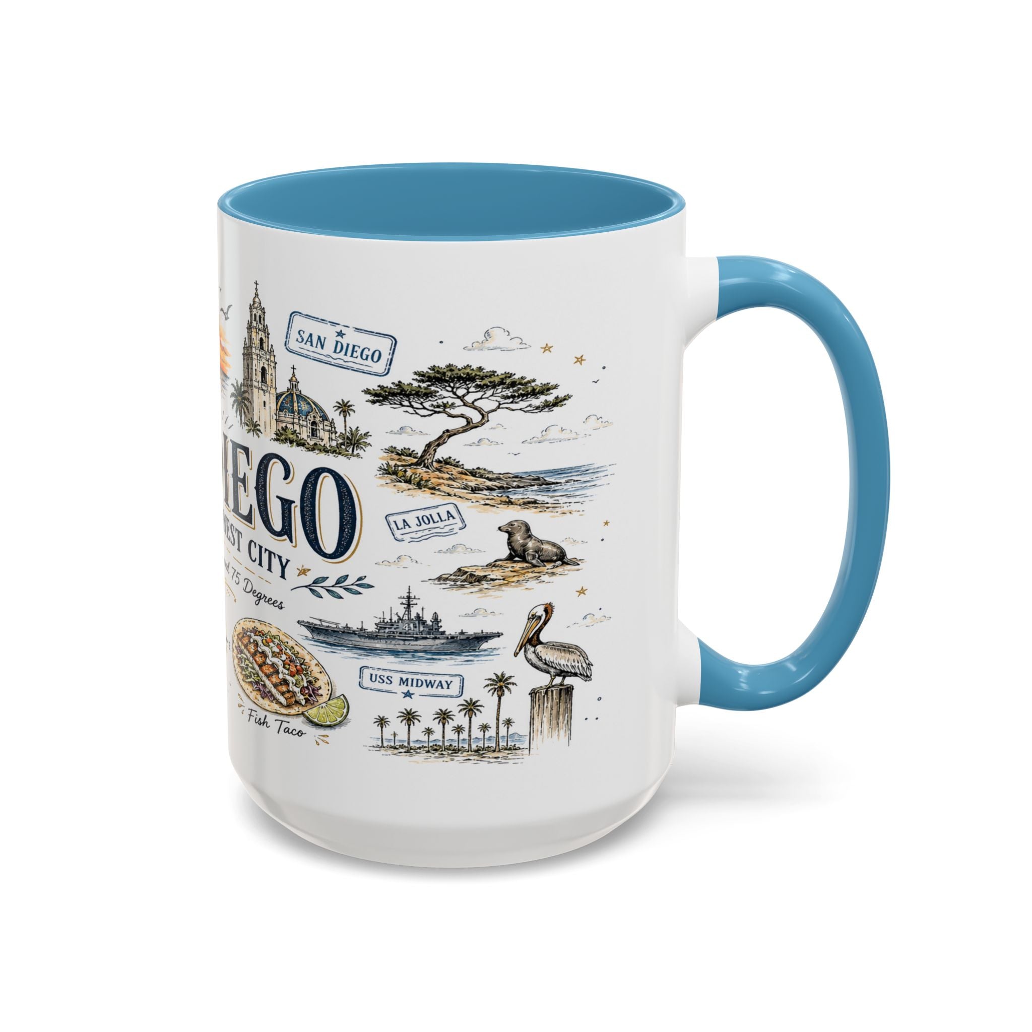 San Diego Coffee Mug | California Souvenir City Gift | Accent Color Ceramic 11oz 15oz