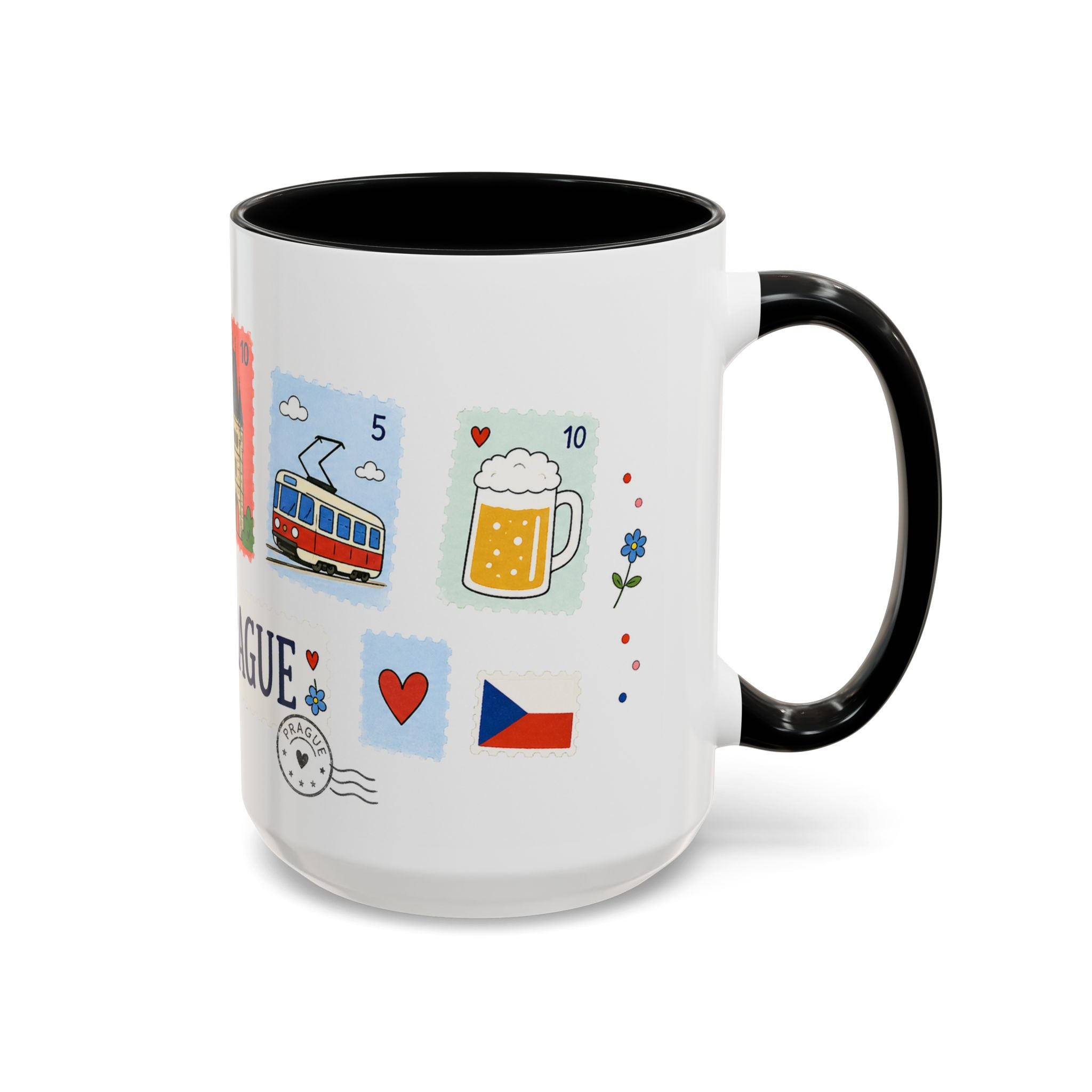 Prague Coffee Mug | Postage Stamp Collage Mug | Travel Souvenir Accent Cup 11oz 15oz
