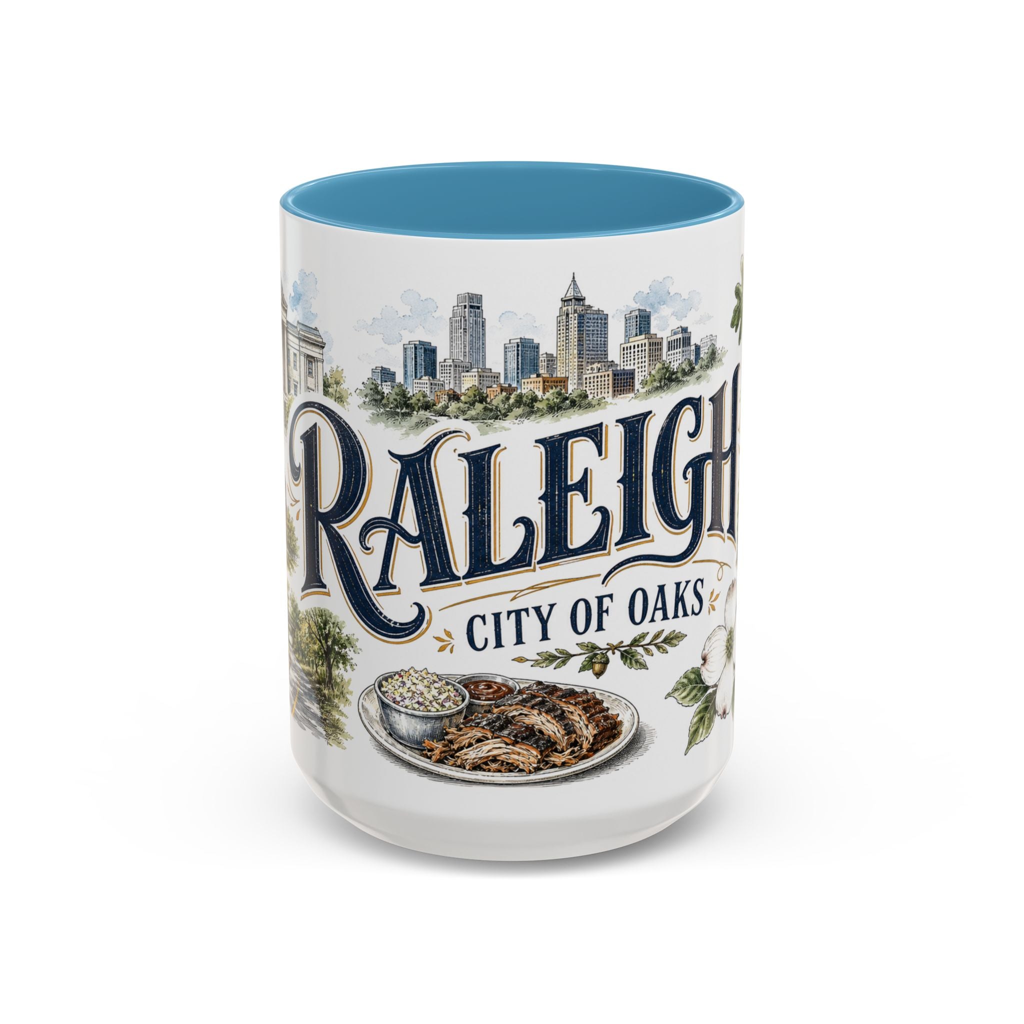 Raleigh Coffee Mug | United States Travel Souvenir | Vintage Illustrated City Gift | 11 oz 15 oz Accent Mug