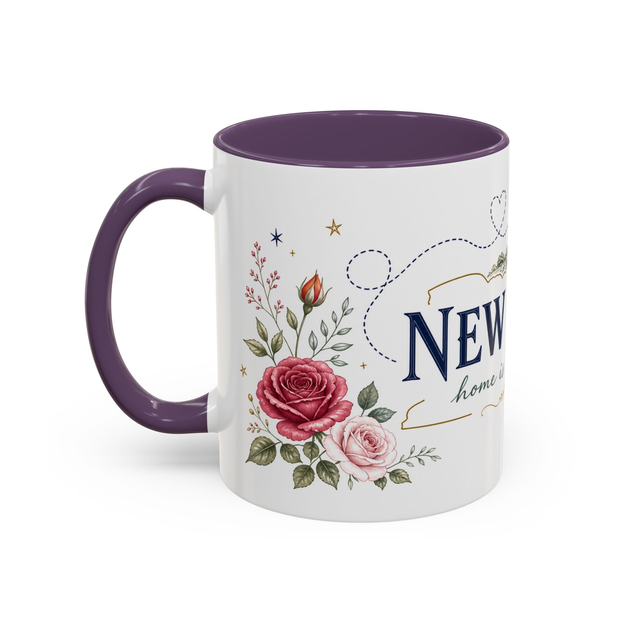New York State Map Mug | Botanical Rose Accents, Long Distance Friendship Gift