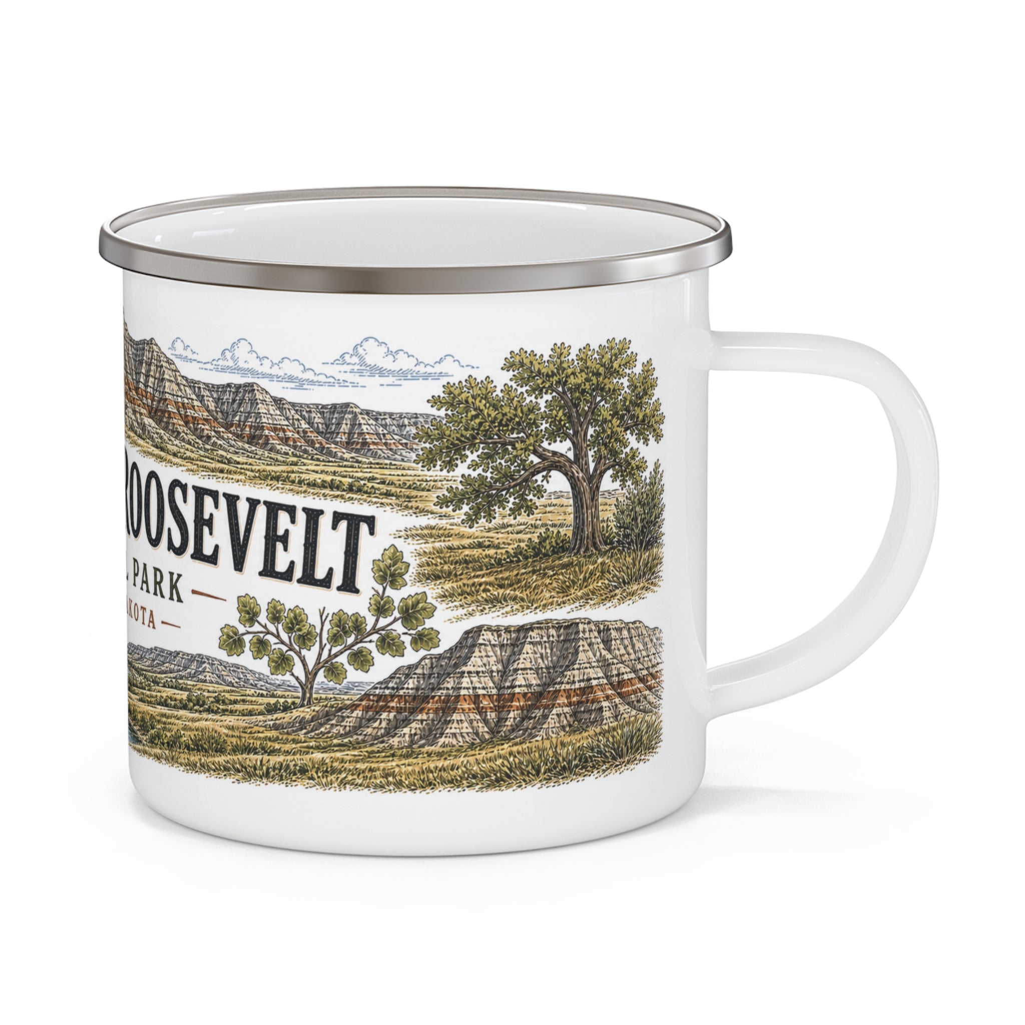 Theodore Roosevelt National Park Vintage Enamel Camping Mug | 12oz National Park Hiking Gift