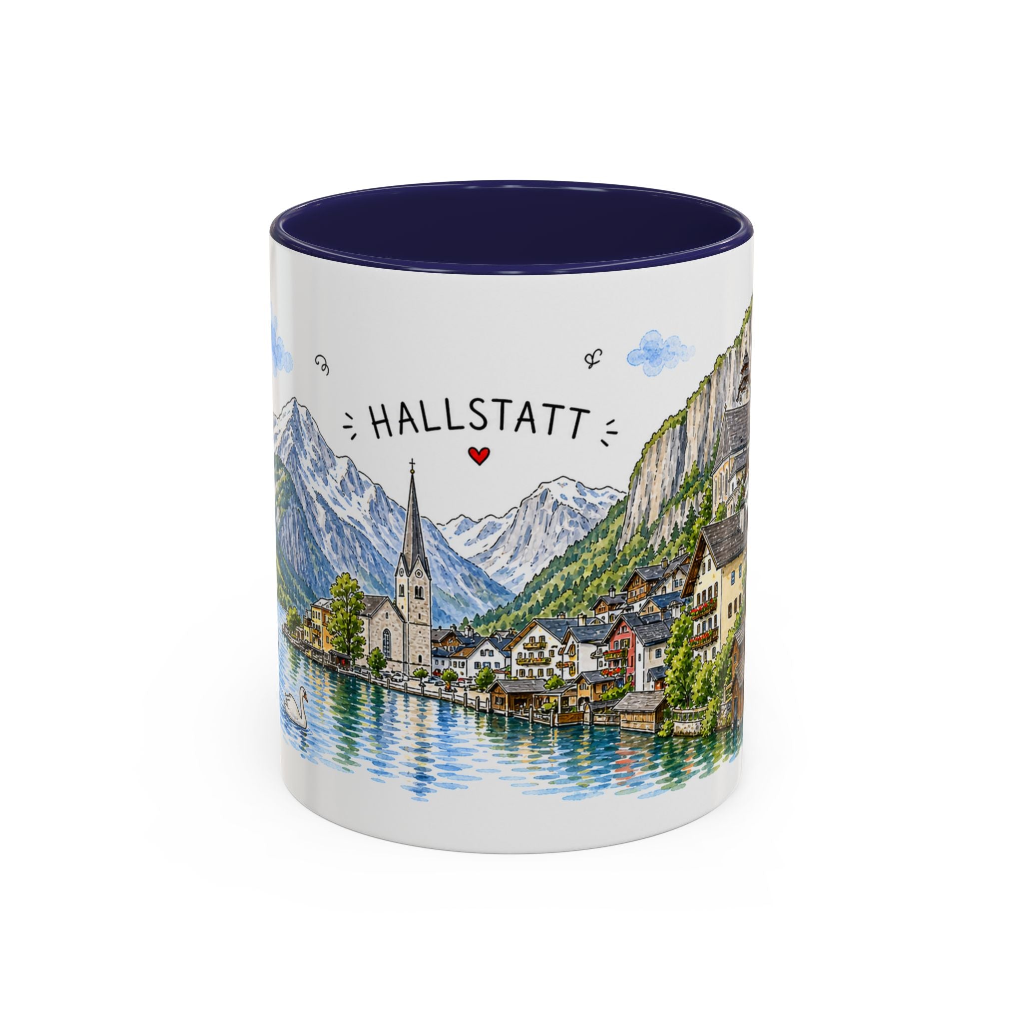 Hallstatt Illustrated Travel Mug | Austria Souvenir Accent Coffee Mug | 11oz 15oz Ceramic Cup