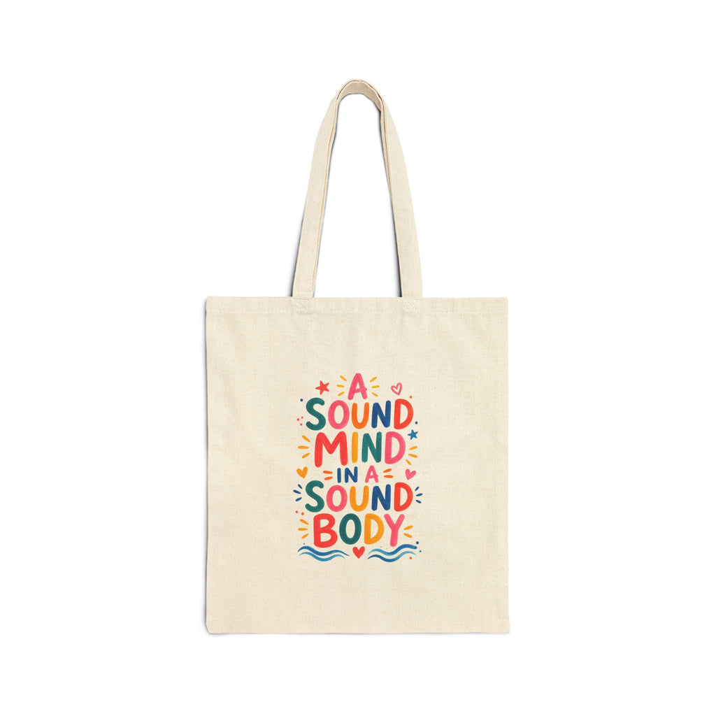 A Sound Mind In A Sound Body Tote Bag | Ancient Wisdom Quote Canvas Bag | Colorful Philosophy Gift