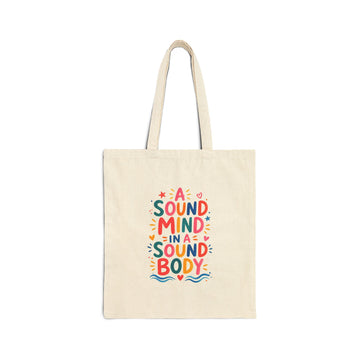 A Sound Mind In A Sound Body Tote Bag | Ancient Wisdom Quote Canvas Bag | Colorful Philosophy Gift