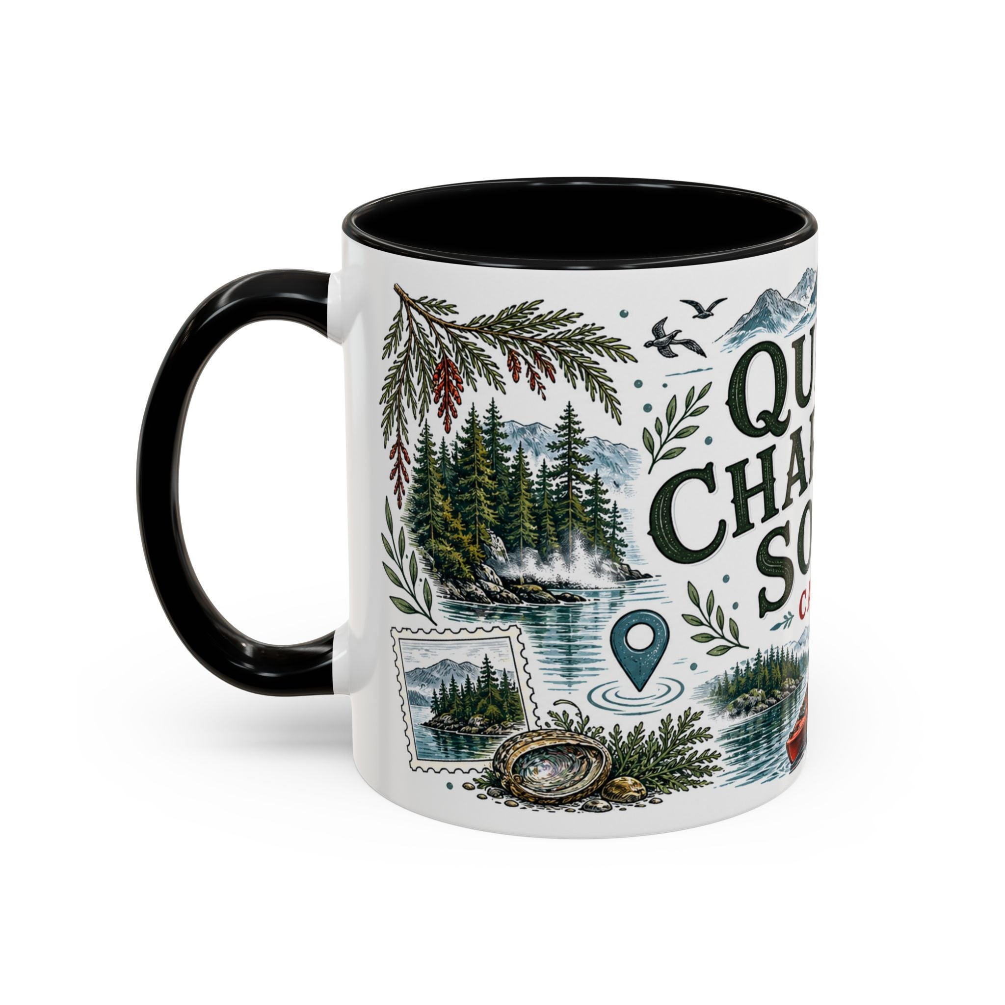 Queen Charlotte Sound Coffee Mug | Travel Destination Souvenir Gift | Accent Color Ceramic 11oz 15oz