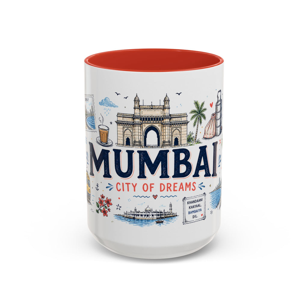 Mumbai Coffee Mug | India Souvenir Travel Gift | Accent Color Ceramic 11oz 15oz