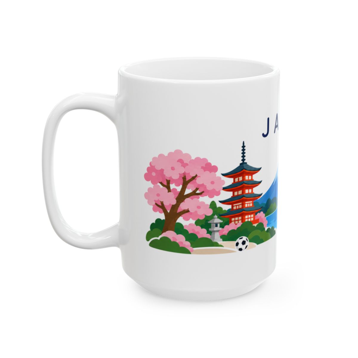 Japan travel and soccer mug 15 oz left