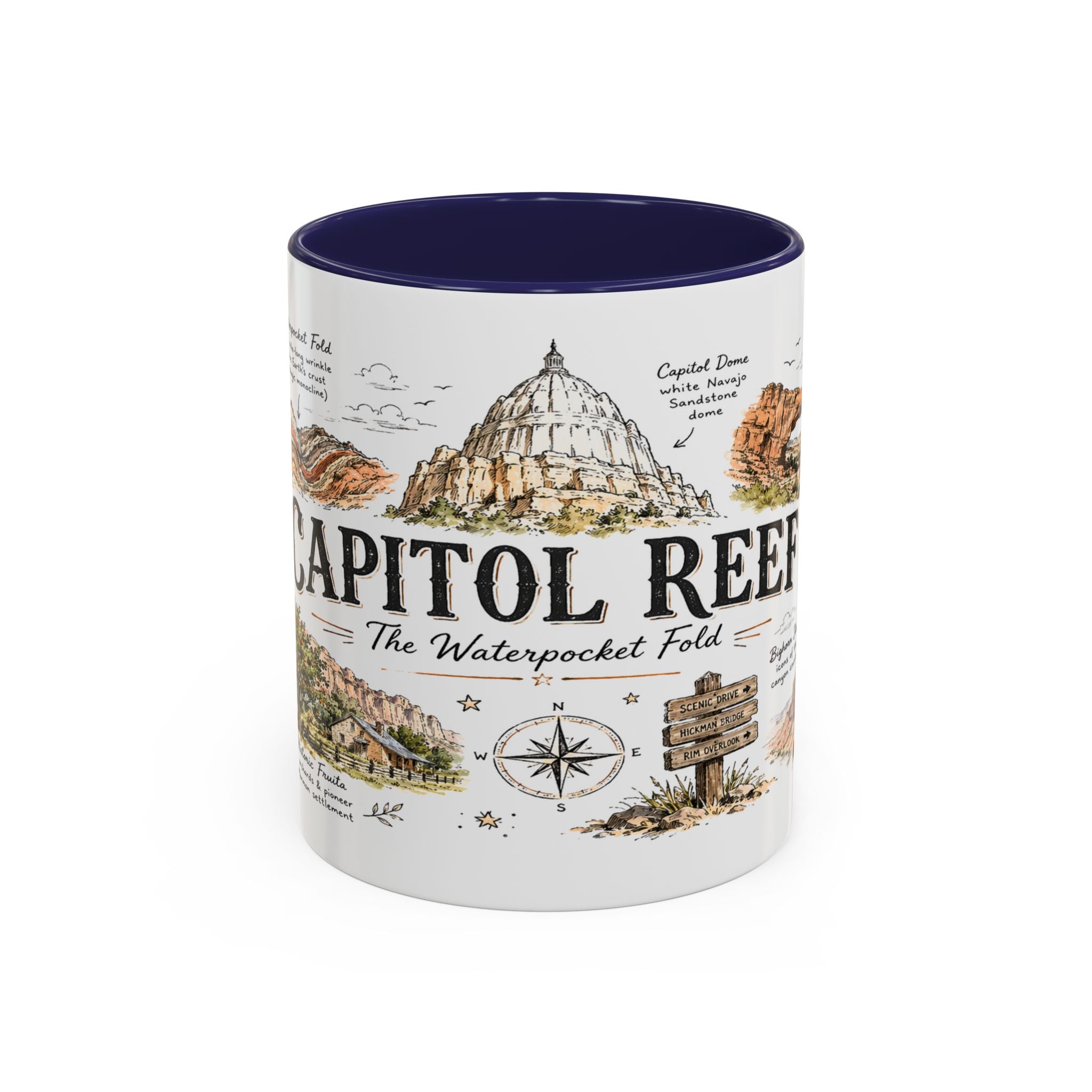 Capitol Reef National Park Coffee Mug | Utah Sandstone Canyon Hiking Gift | Accent Color Ceramic 11oz 15oz
