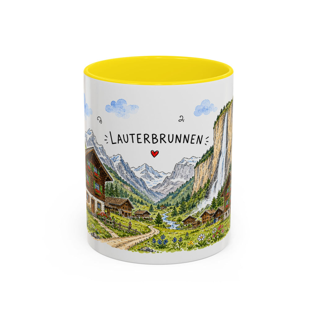 Lauterbrunnen Illustrated Travel Mug | Switzerland Souvenir Accent Coffee Mug | 11oz 15oz Ceramic Cup
