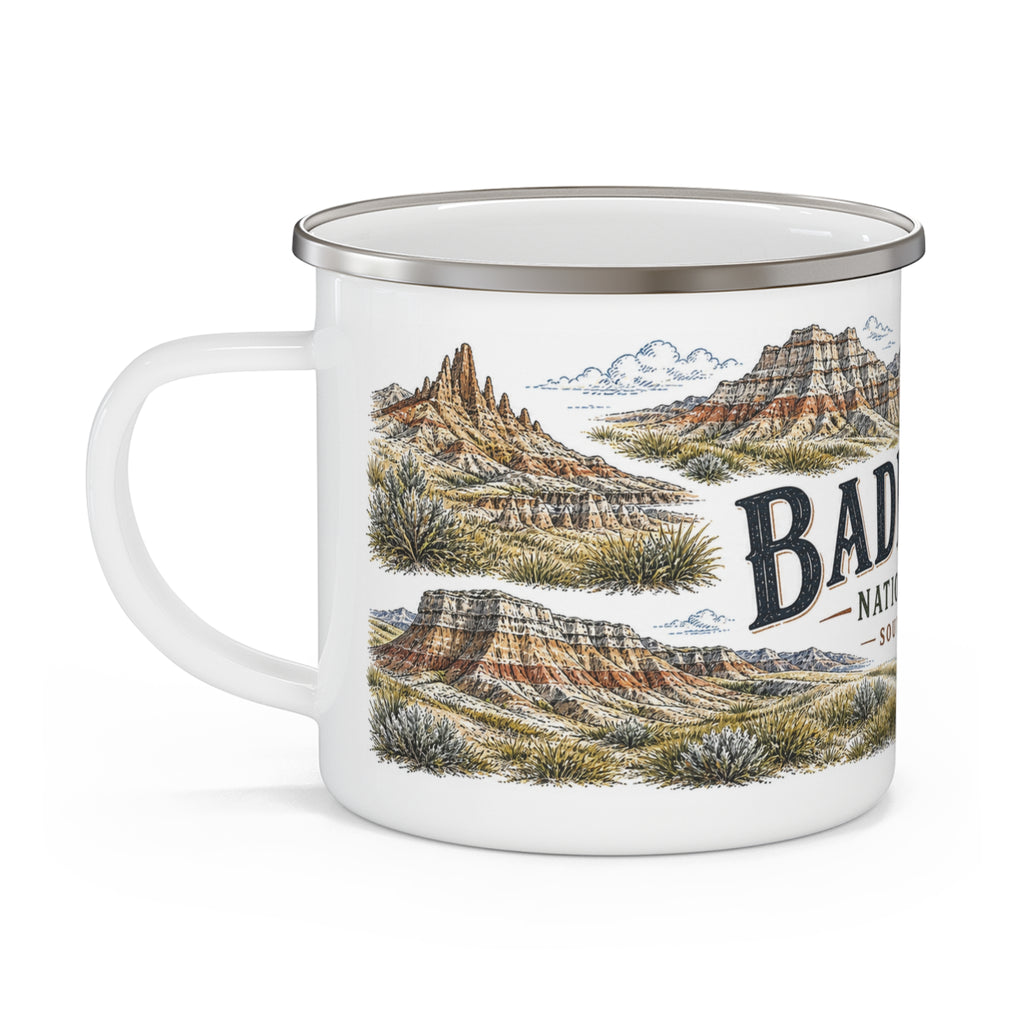 Badlands National Park Vintage Enamel Camping Mug | 12oz National Park Hiking Gift