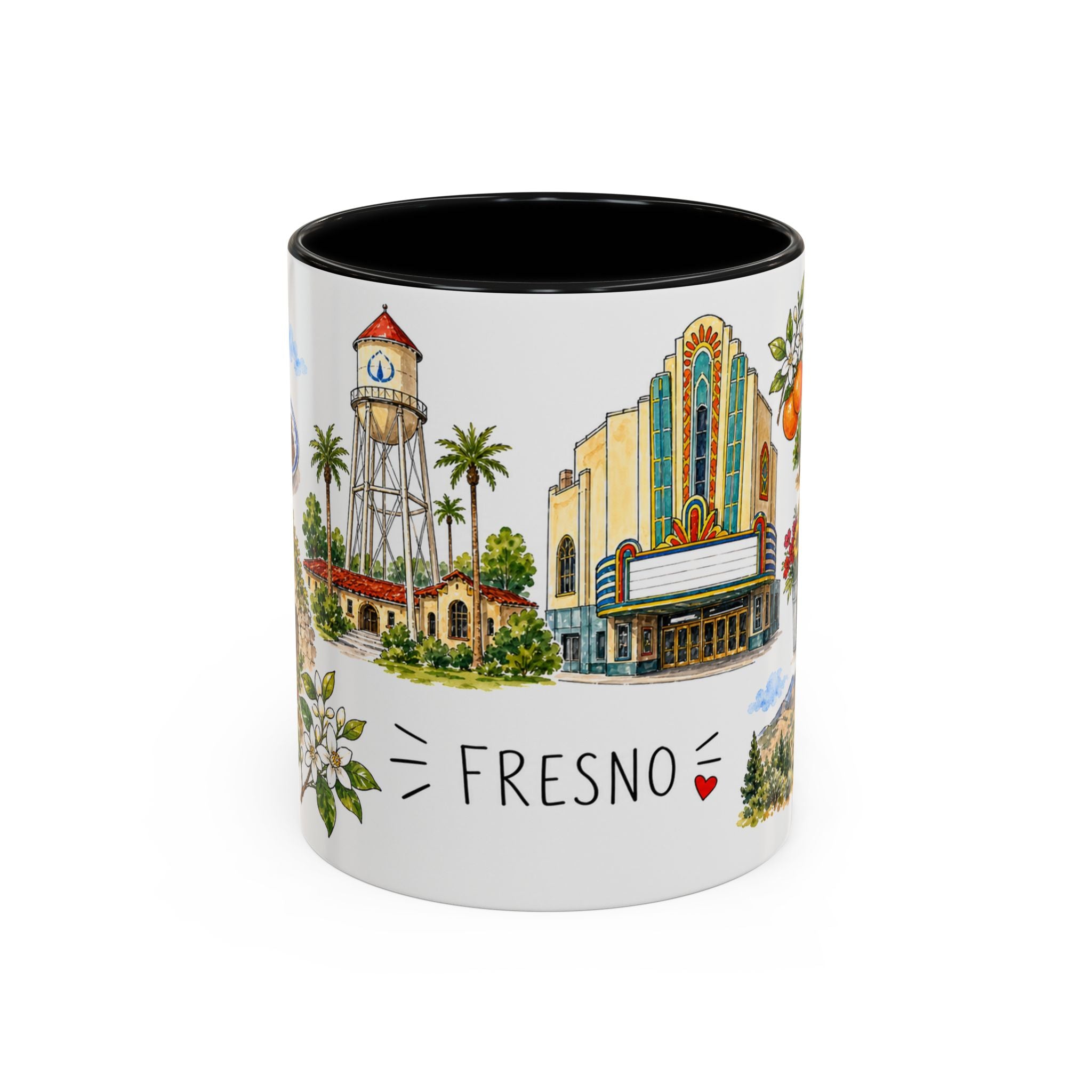Fresno Illustrated Travel Mug | City Souvenir Accent Coffee Mug | 11oz 15oz Ceramic Cup