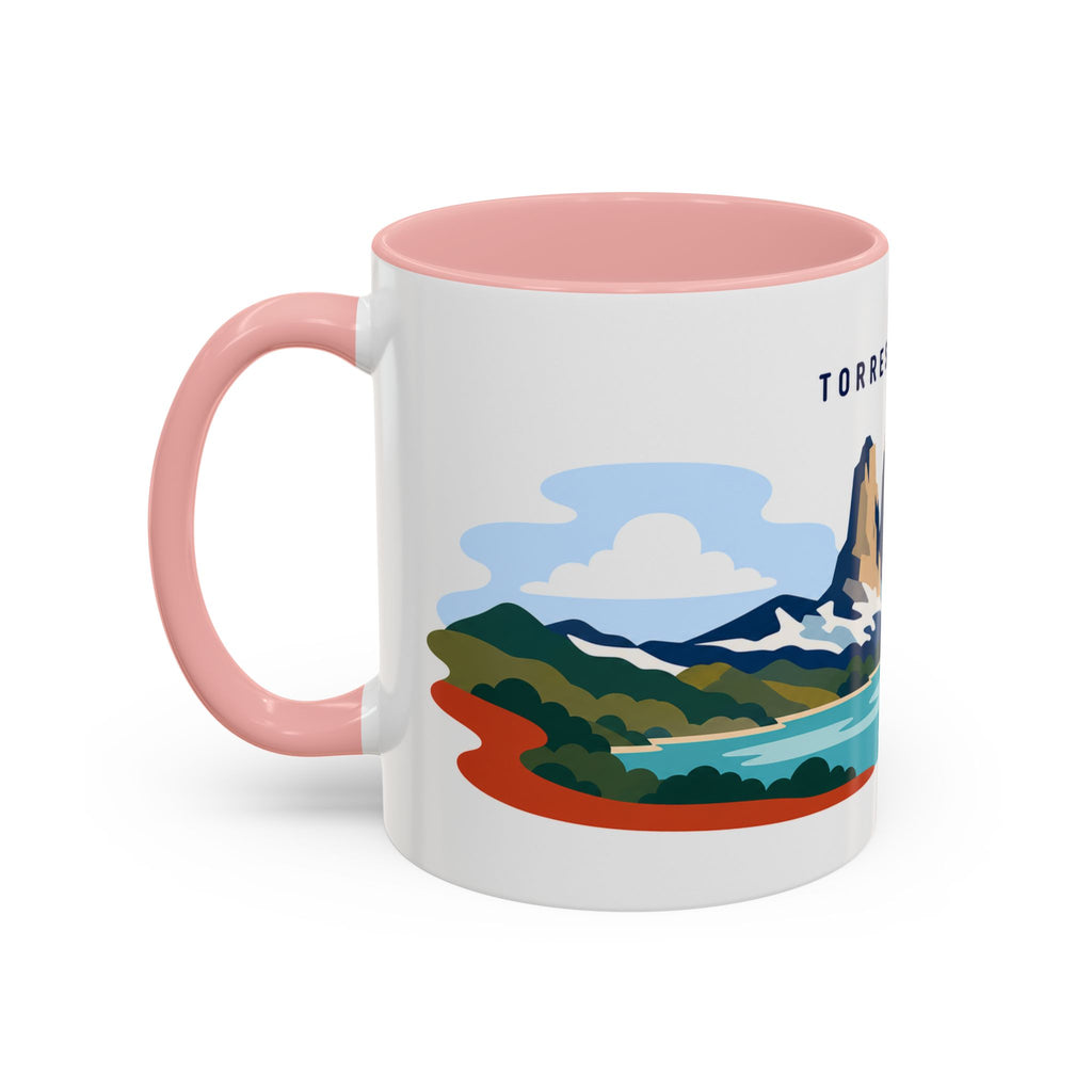 Torres del Paine Coffee Mug | Travel Destination Souvenir Gift | Accent Color Ceramic 11oz 15oz