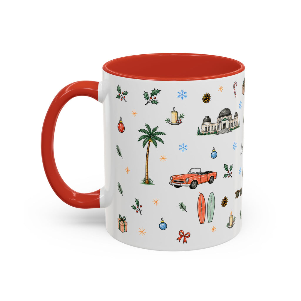 Los Angeles Christmas Mug | Watercolor City Souvenir | Ceramic Coffee Cup (11oz or 15oz)