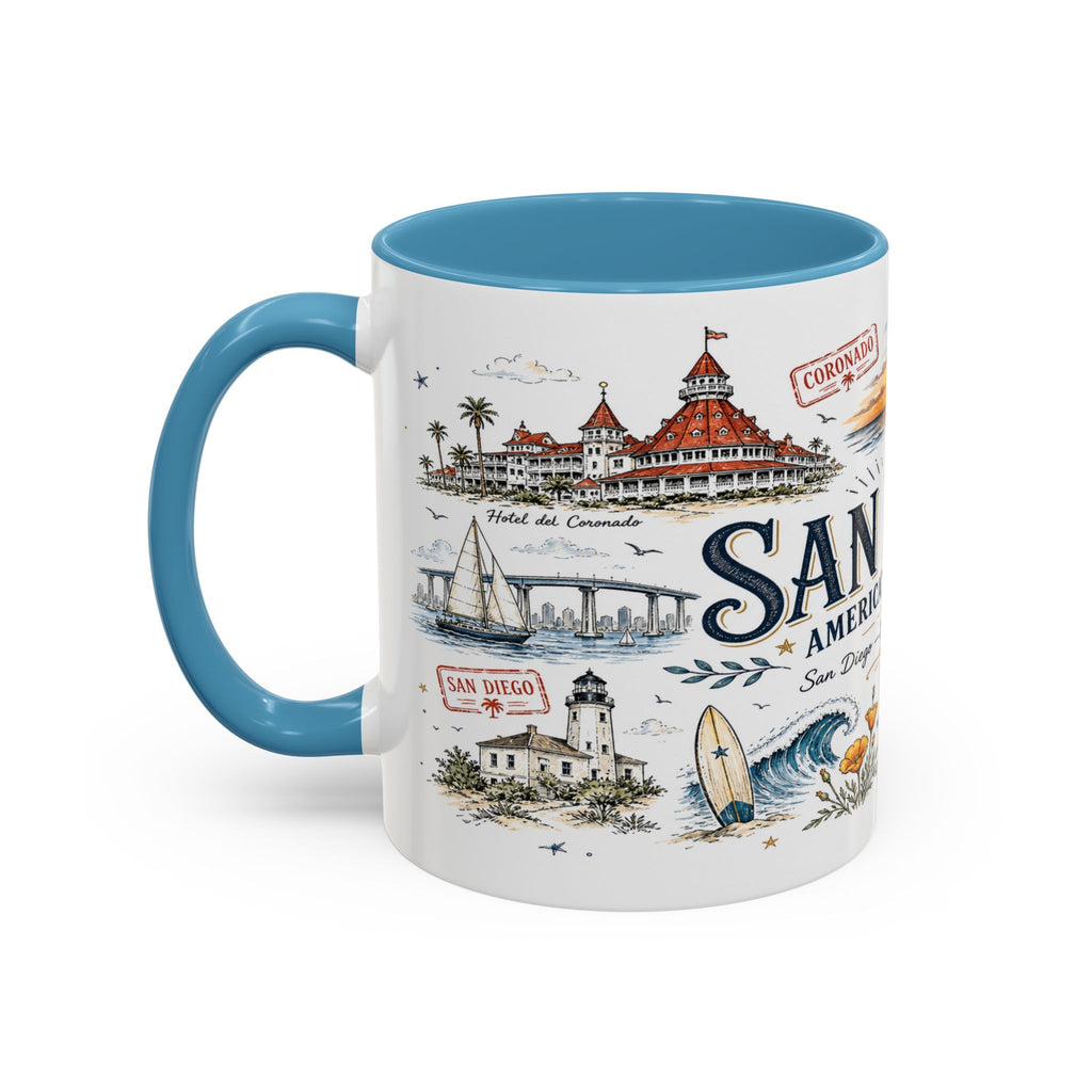 San Diego Coffee Mug | California Souvenir City Gift | Accent Color Ceramic 11oz 15oz