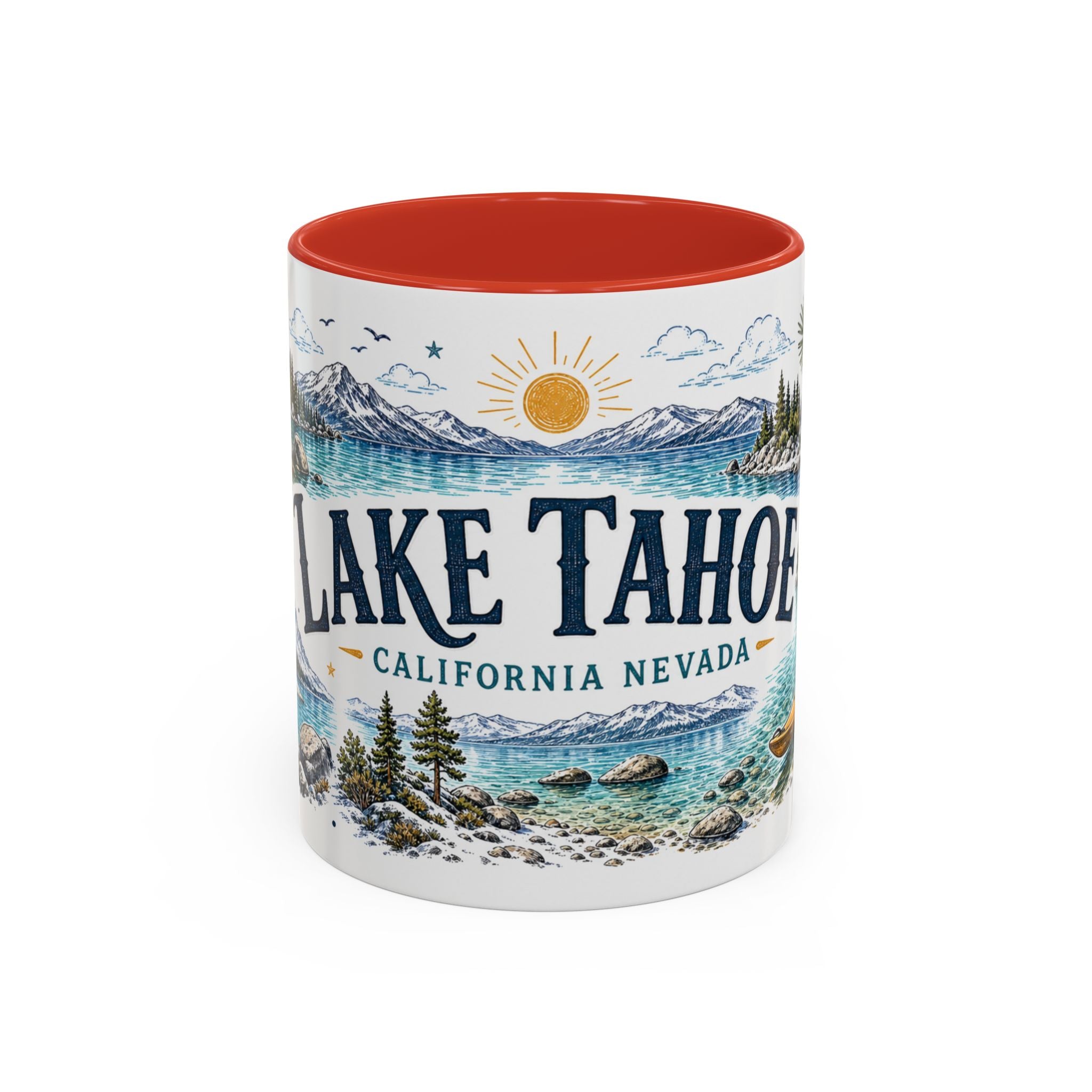 Lake Tahoe Mug, California Nevada Travel Souvenir, Bucket List Gift, Accent Ceramic Coffee Mug 11oz 15oz