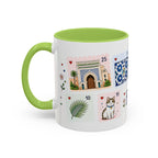 Fez Coffee Mug | Postage Stamp Collage Mug | Travel Souvenir Accent Cup 11oz 15oz