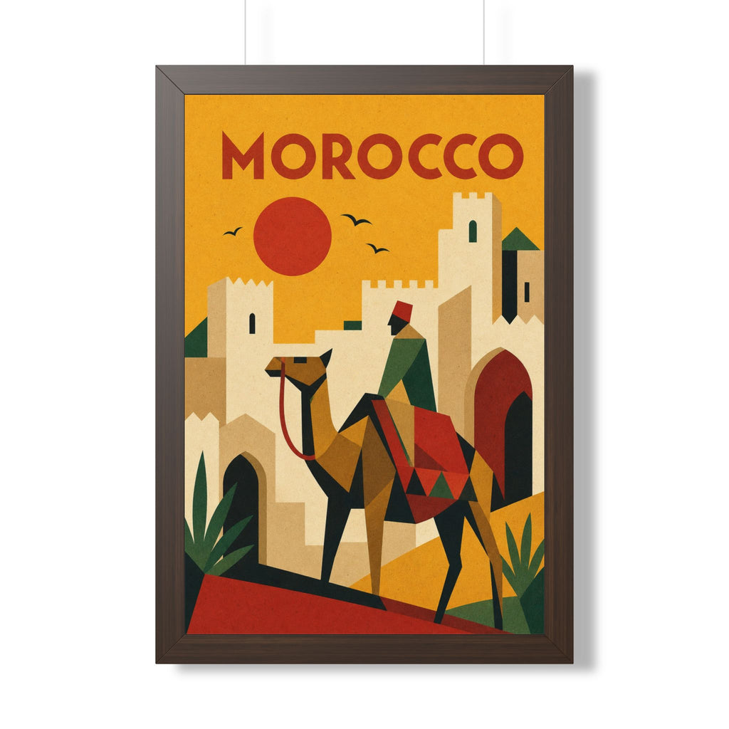 Morocco Camel Morocco Framed Poster | Vintage Travel Wall Art | Black Walnut White Frame | 16x24 20x30