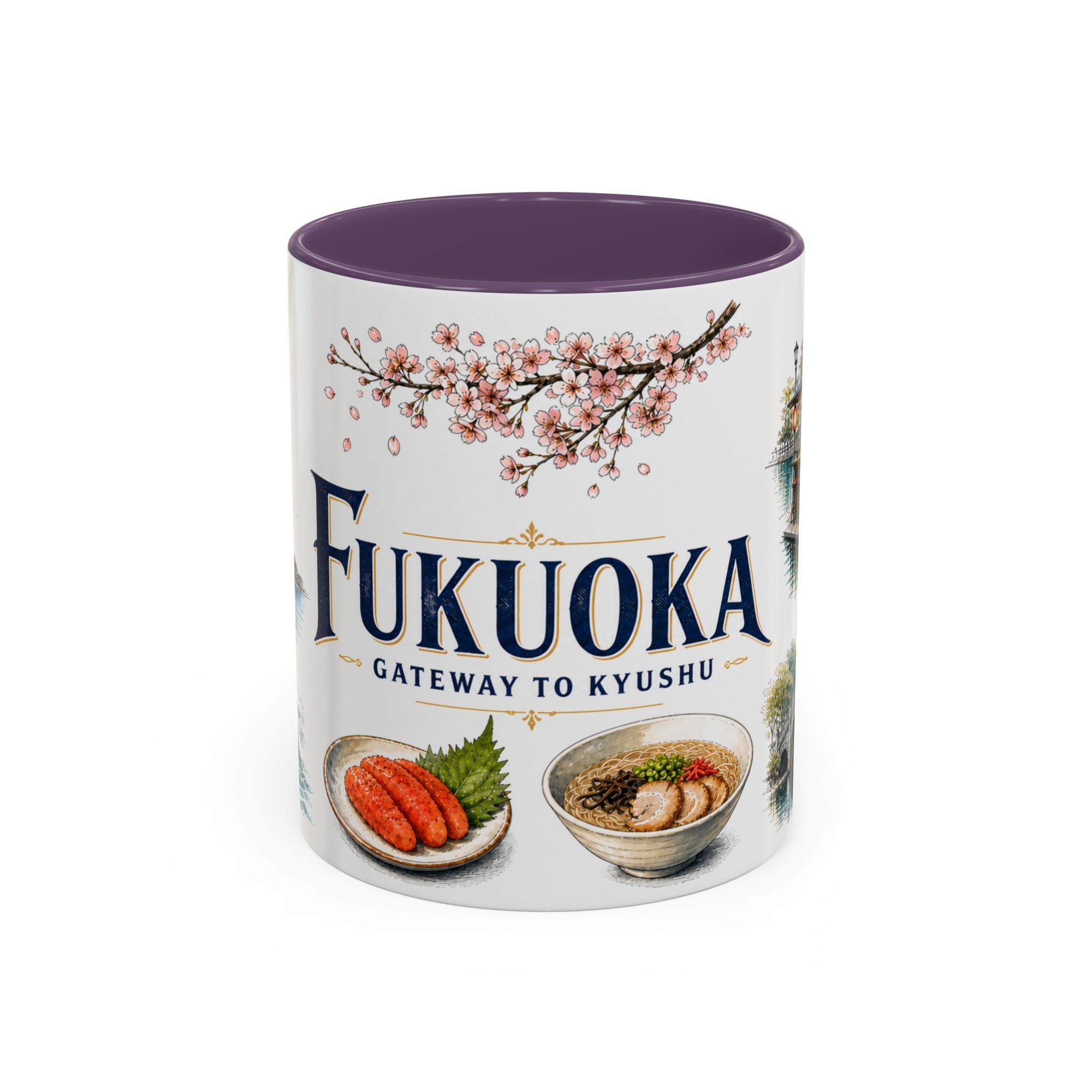 Fukuoka Coffee Mug | Japan Travel Souvenir | Vintage Illustrated City Gift | 11 oz 15 oz Accent Mug