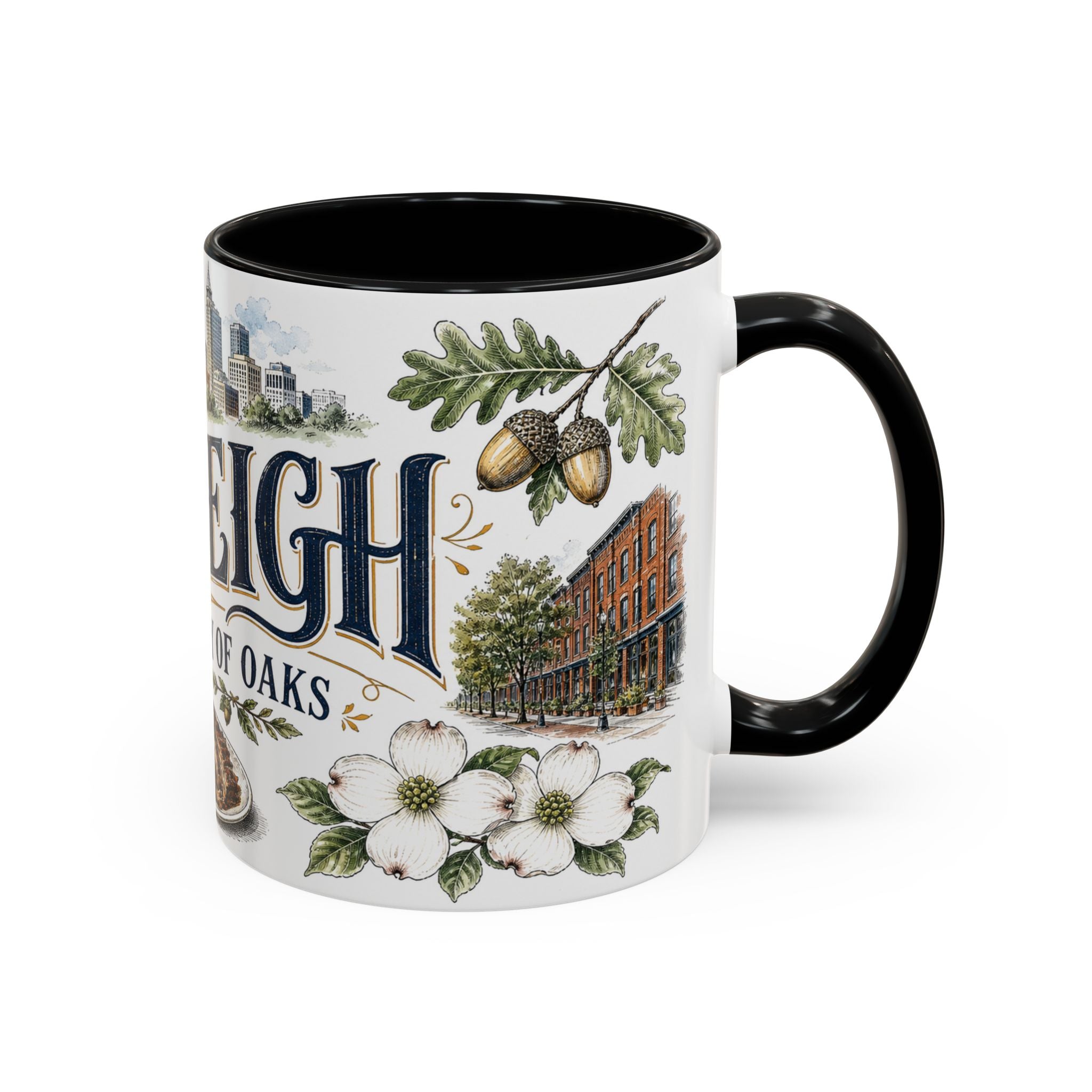Raleigh Coffee Mug | United States Travel Souvenir | Vintage Illustrated City Gift | 11 oz 15 oz Accent Mug