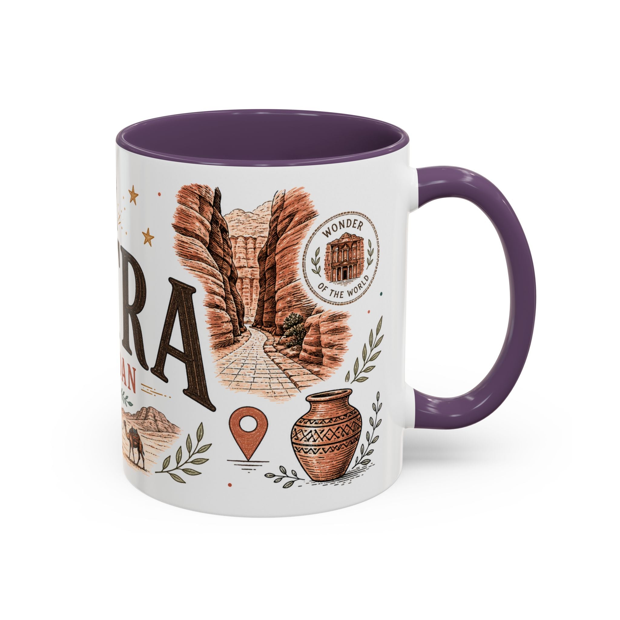 Petra Coffee Mug | Travel Destination Souvenir Gift | Accent Color Ceramic 11oz 15oz