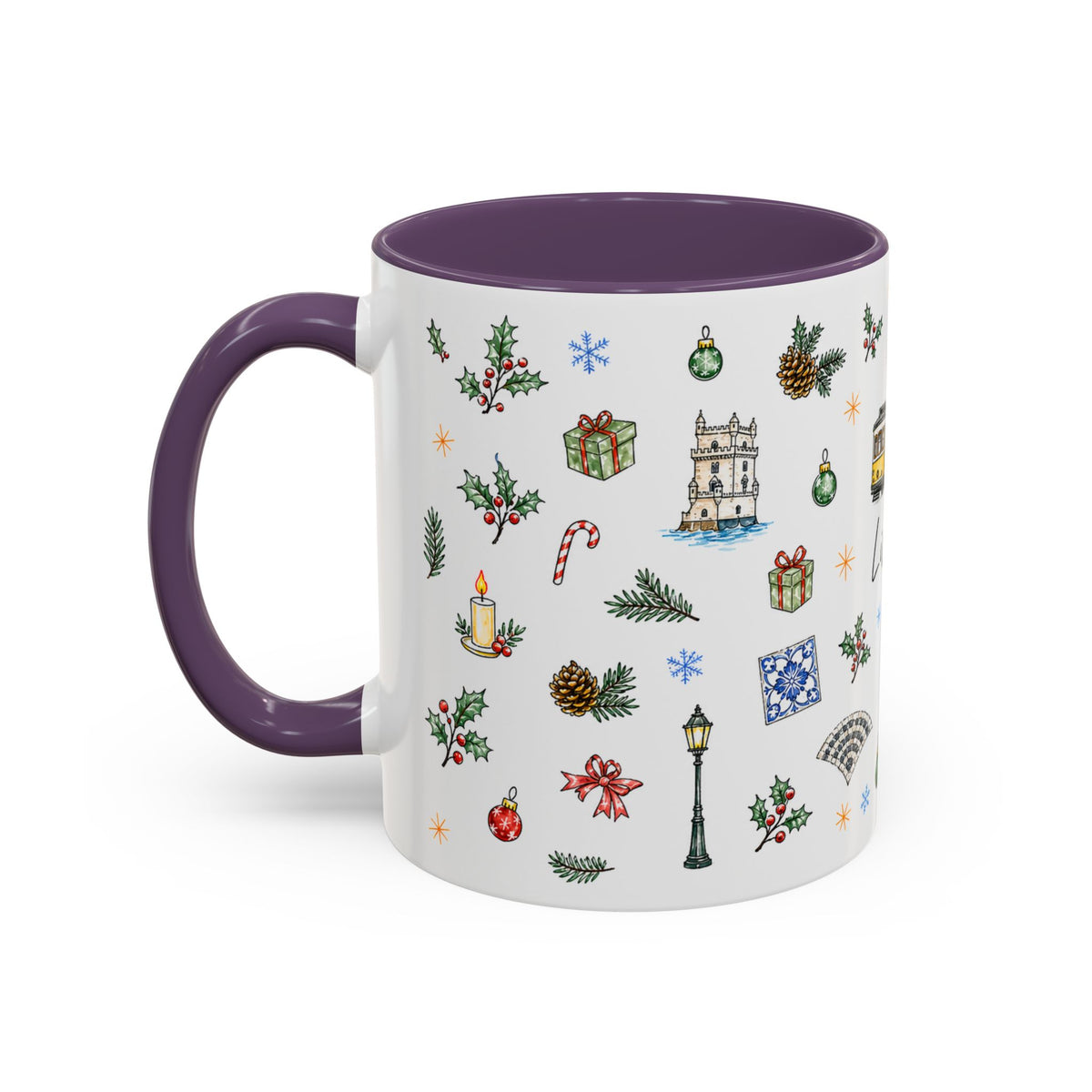 Lisbon Christmas Mug | Watercolor City Souvenir | Ceramic Coffee Cup 11oz 15oz