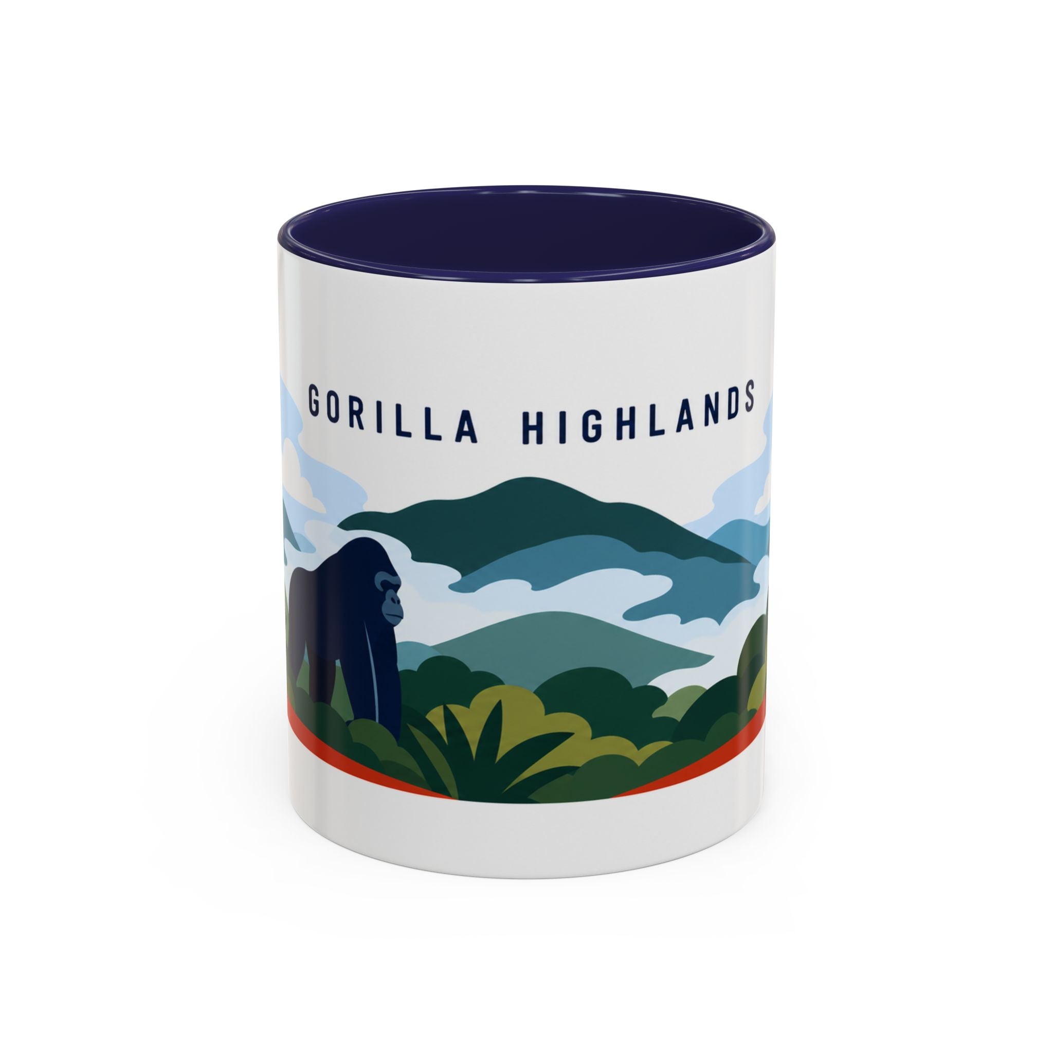 Gorilla Highlands Coffee Mug | Travel Destination Souvenir Gift | Accent Color Ceramic 11oz 15oz