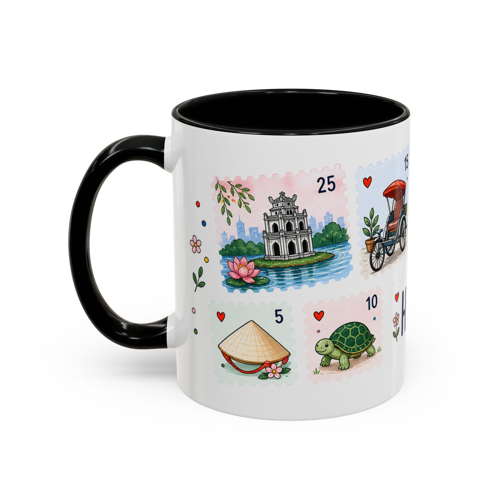 Hanoi Coffee Mug | Postage Stamp Collage Mug | Travel Souvenir Accent Cup 11oz 15oz