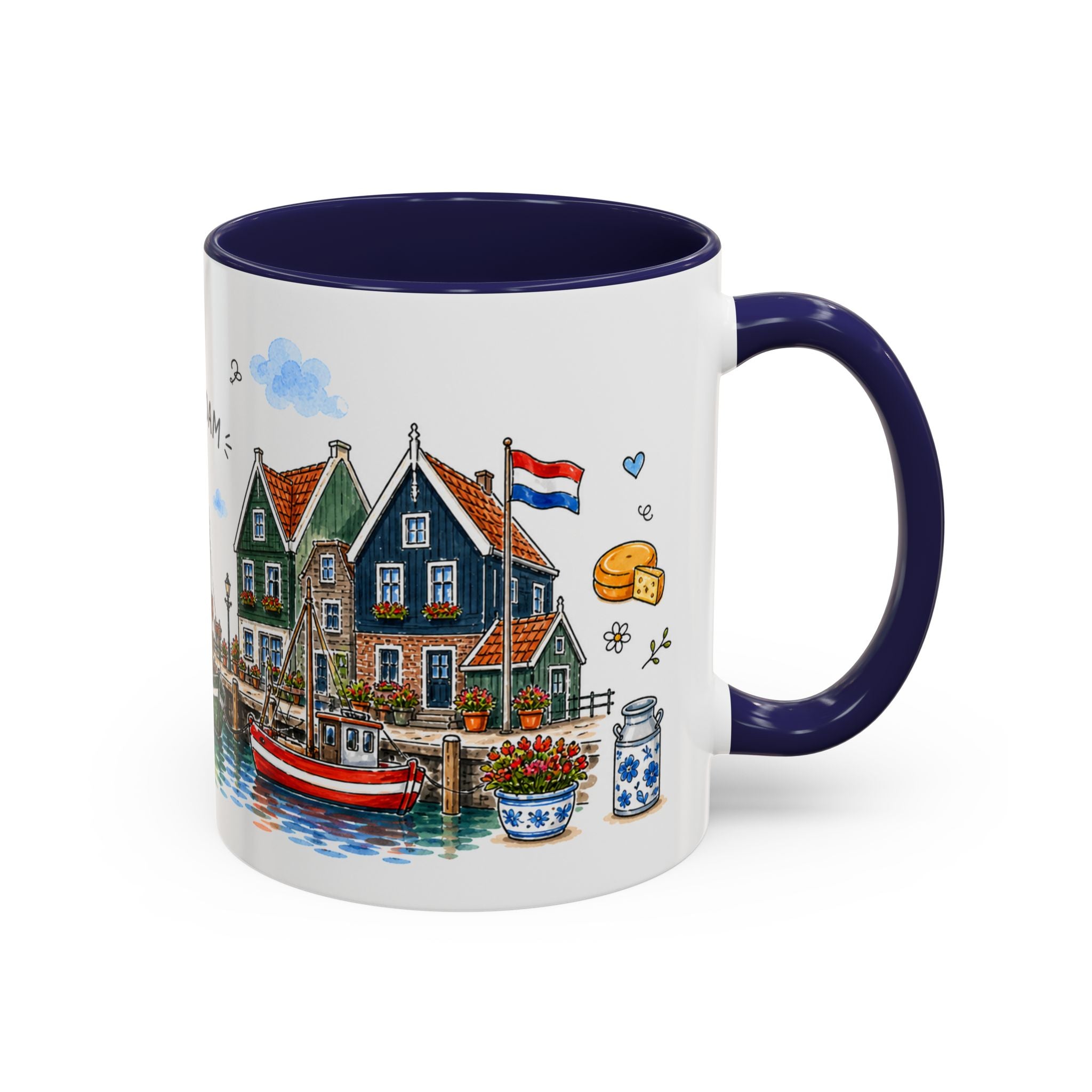 Volendam Illustrated Travel Mug | Netherlands Souvenir Accent Coffee Mug | 11oz 15oz Ceramic Cup