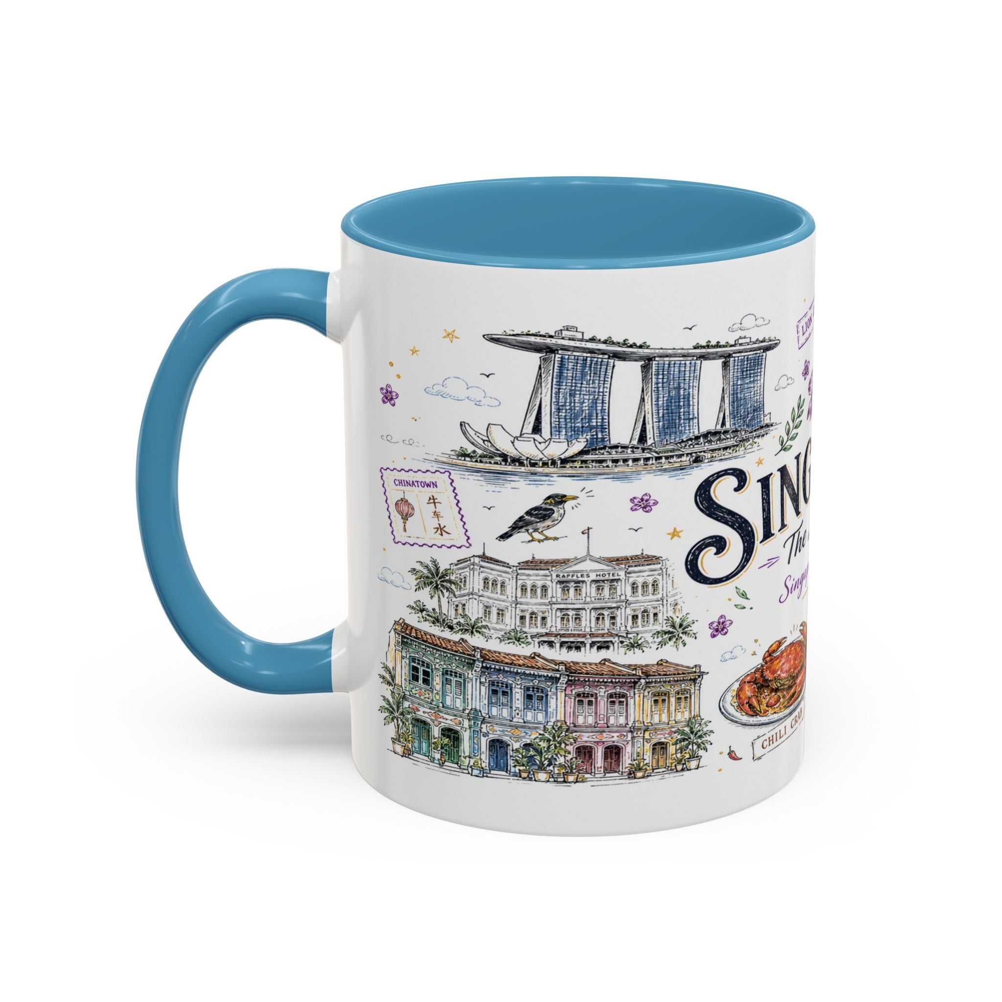 Singapore Coffee Mug | Asia Souvenir Travel Gift | Accent Color Ceramic 11oz 15oz
