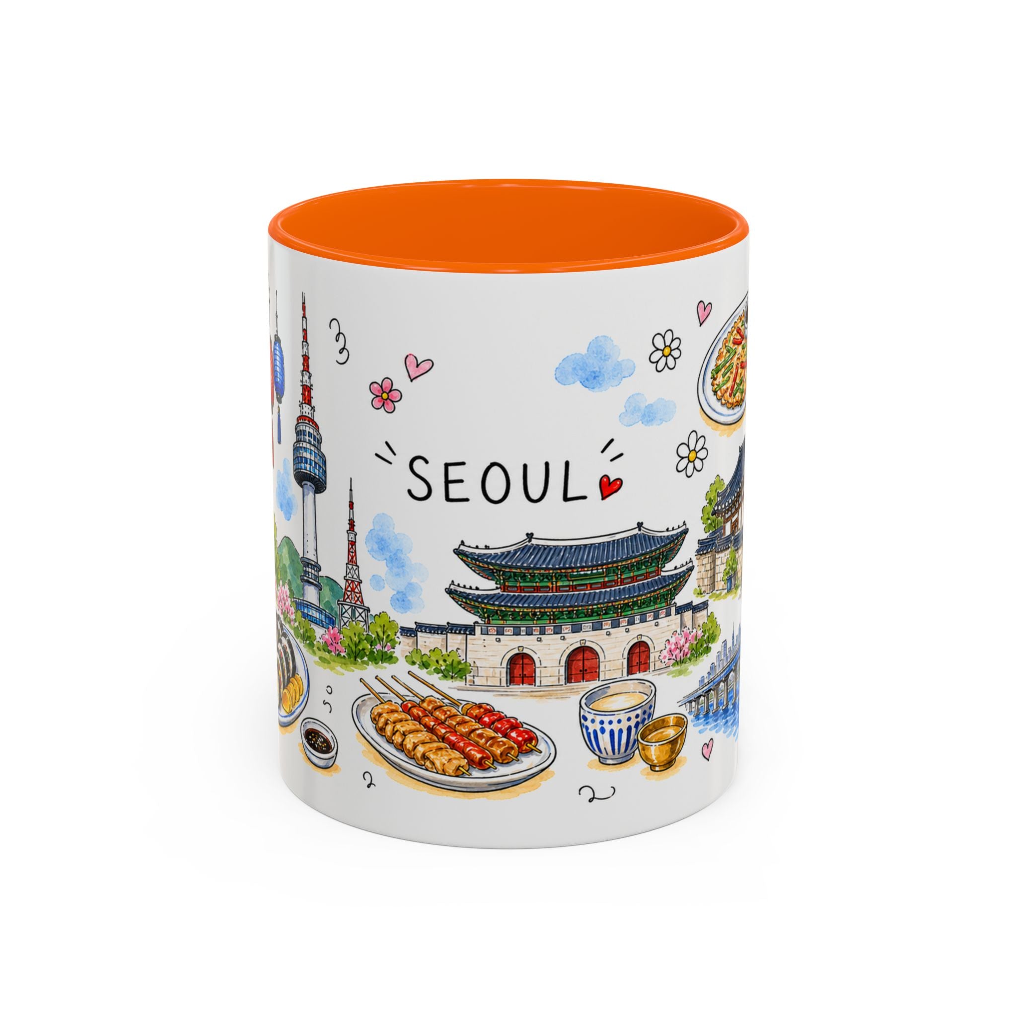 Seoul Illustrated Travel Mug | City Souvenir Accent Coffee Mug | 11oz 15oz Ceramic Cup
