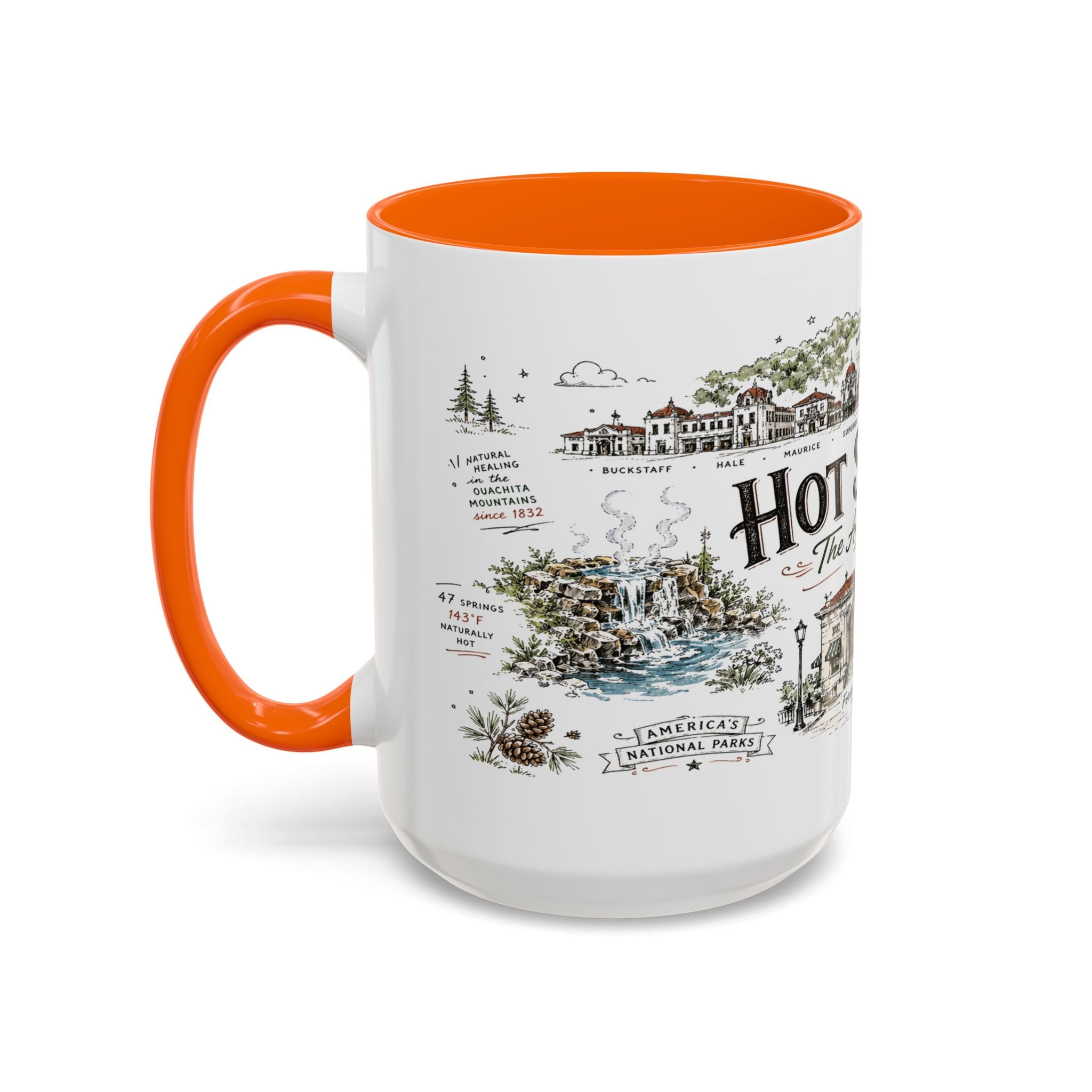 Hot Springs National Park Coffee Mug | Arkansas Thermal Spring Spa Gift | Accent Color Ceramic 11oz 15oz