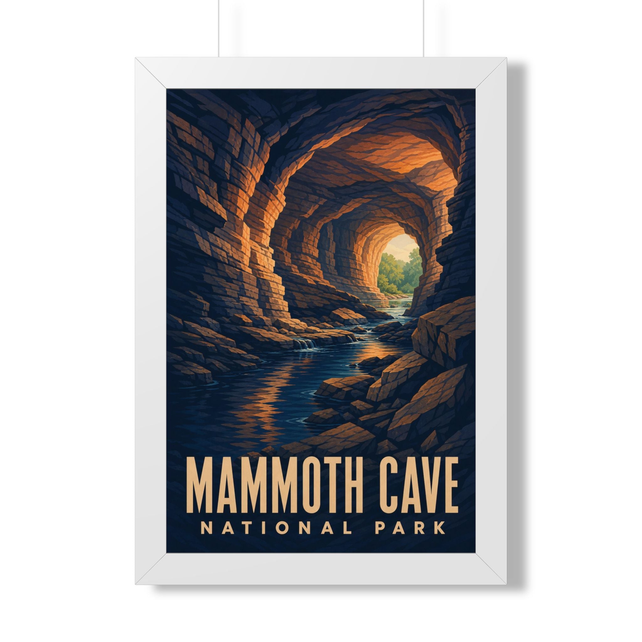 Mammoth Cave National Park Framed Poster | Vintage Travel Wall Art | Black Walnut White Frame | 16x24 20x30