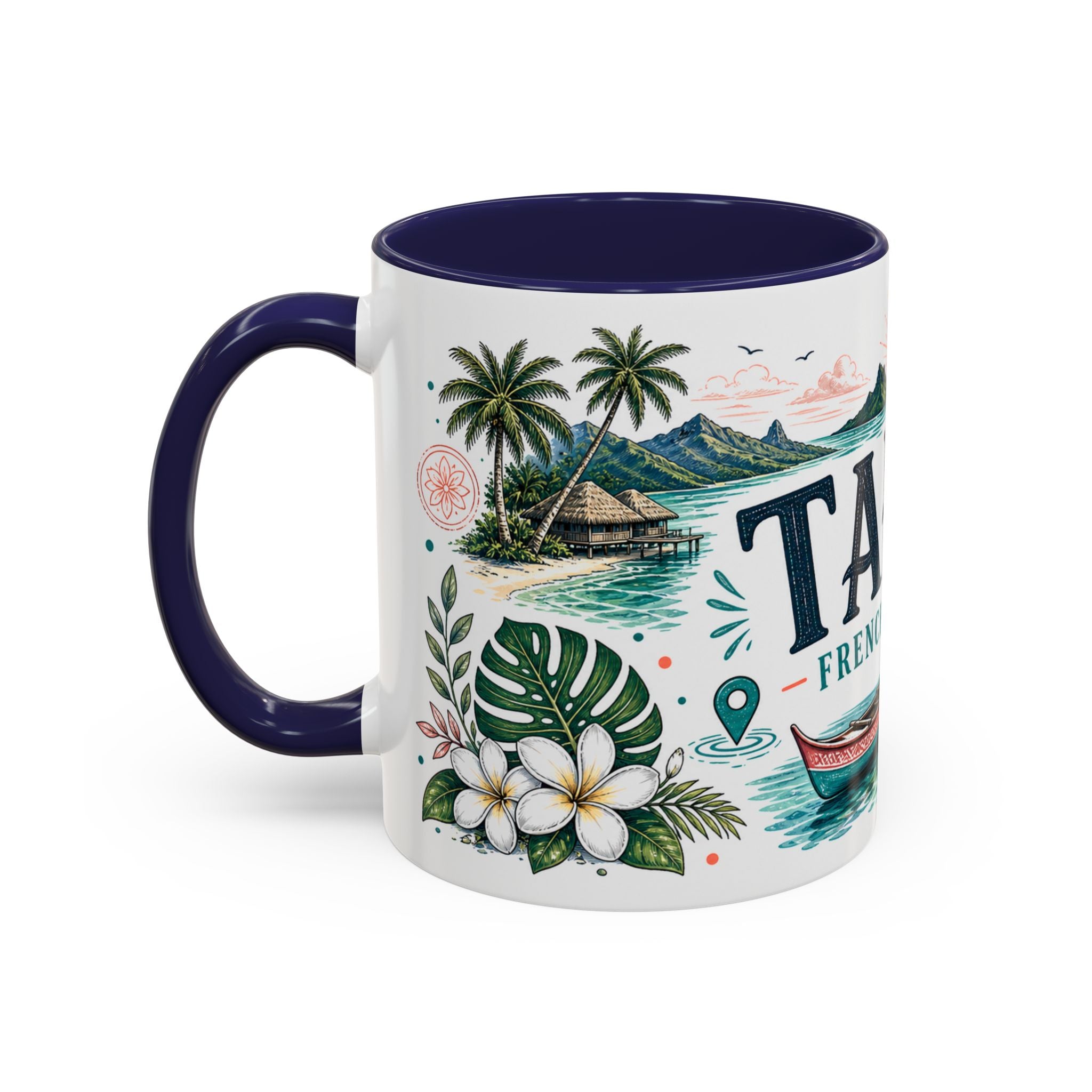 Tahiti Coffee Mug | Travel Destination Souvenir Gift | Accent Color Ceramic 11oz 15oz