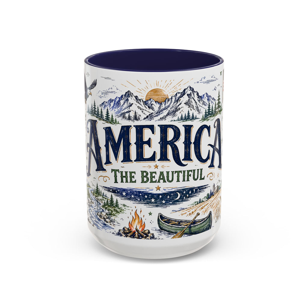 America the Beautiful Coffee Mug | Patriotic USA Gift | Accent Color Ceramic 11oz 15oz