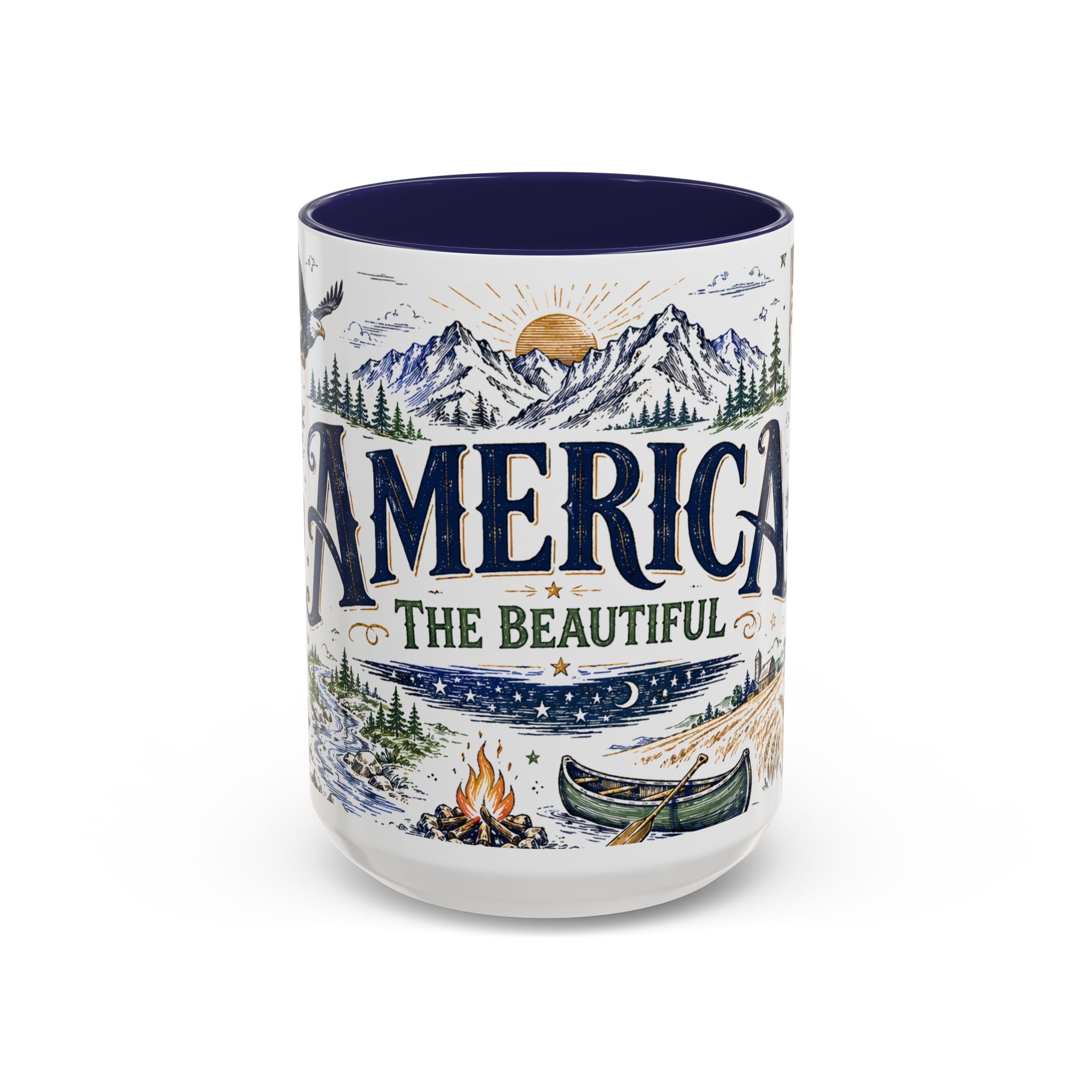 America the Beautiful Coffee Mug | Patriotic USA Gift | Accent Color Ceramic 11oz 15oz