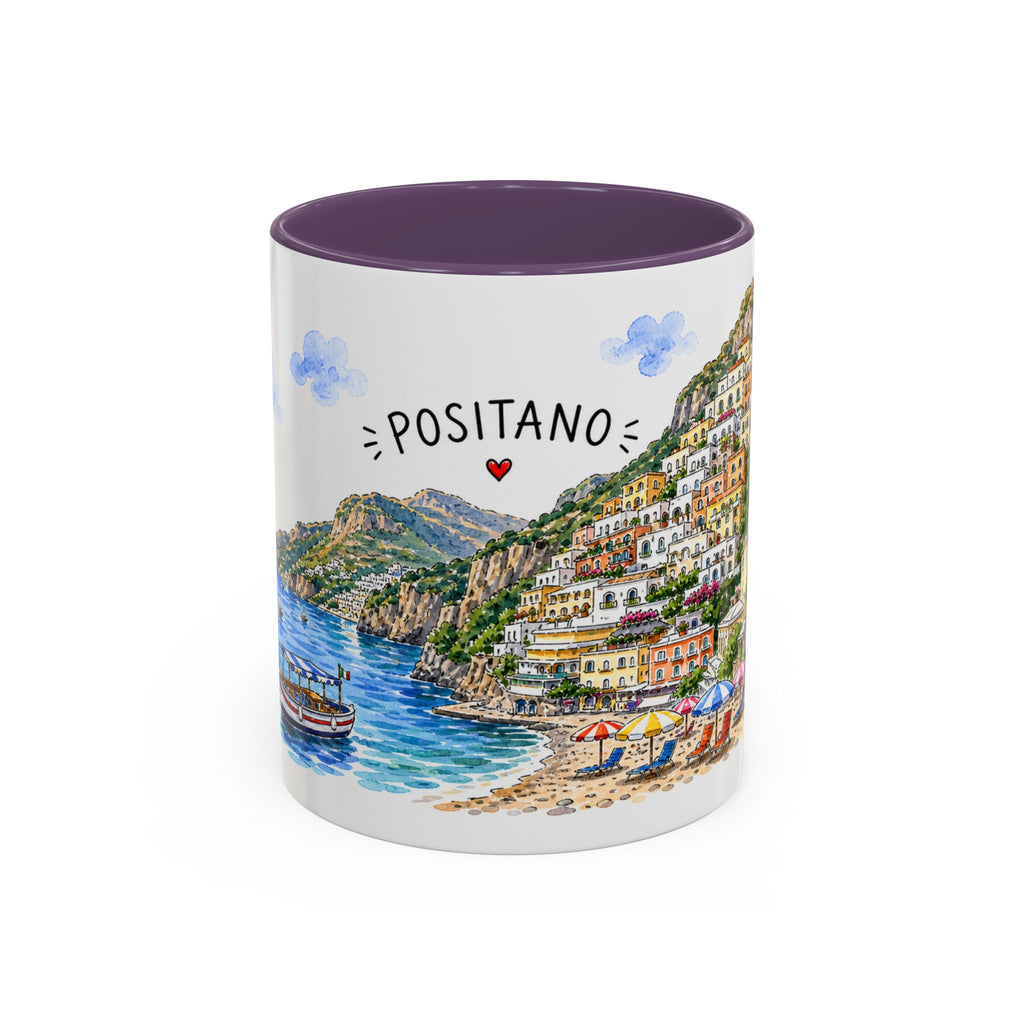 Positano Illustrated Travel Mug | Italy Souvenir Accent Coffee Mug | 11oz 15oz Ceramic Cup
