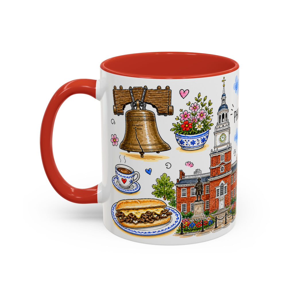 Philadelphia Illustrated Travel Mug | City Souvenir Accent Coffee Mug | 11oz 15oz Ceramic Cup