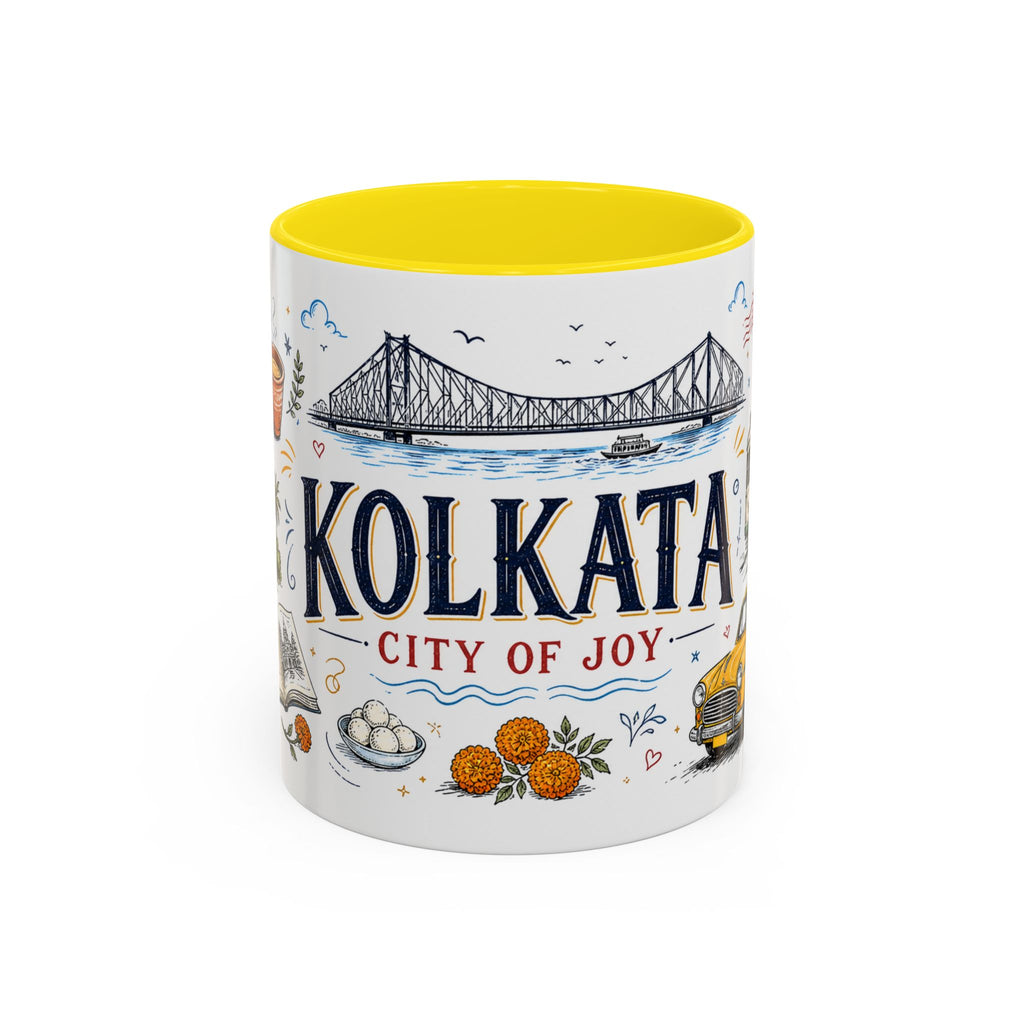 Kolkata Coffee Mug | India Souvenir Travel Gift | Accent Color Ceramic 11oz 15oz
