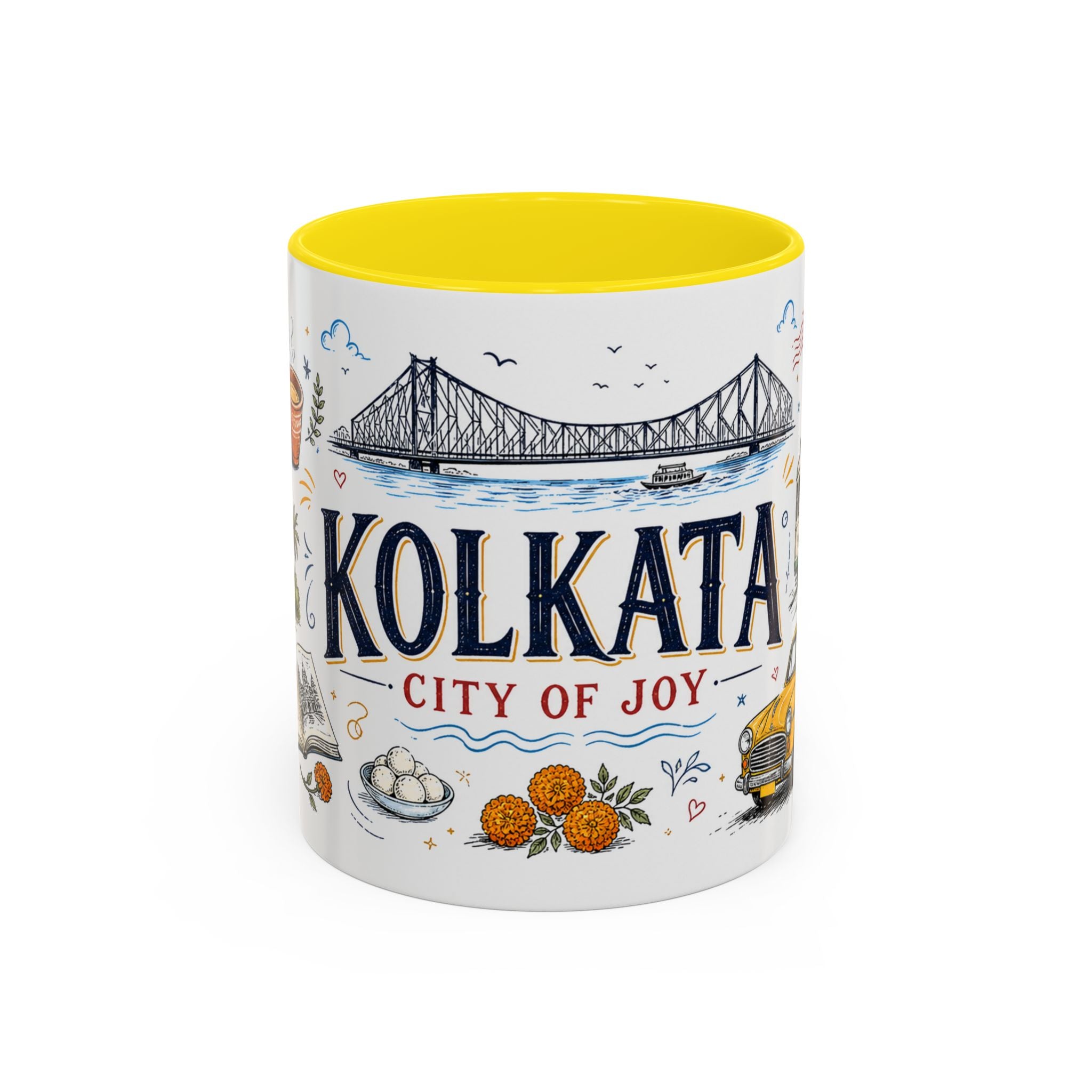 Kolkata Coffee Mug | India Souvenir Travel Gift | Accent Color Ceramic 11oz 15oz