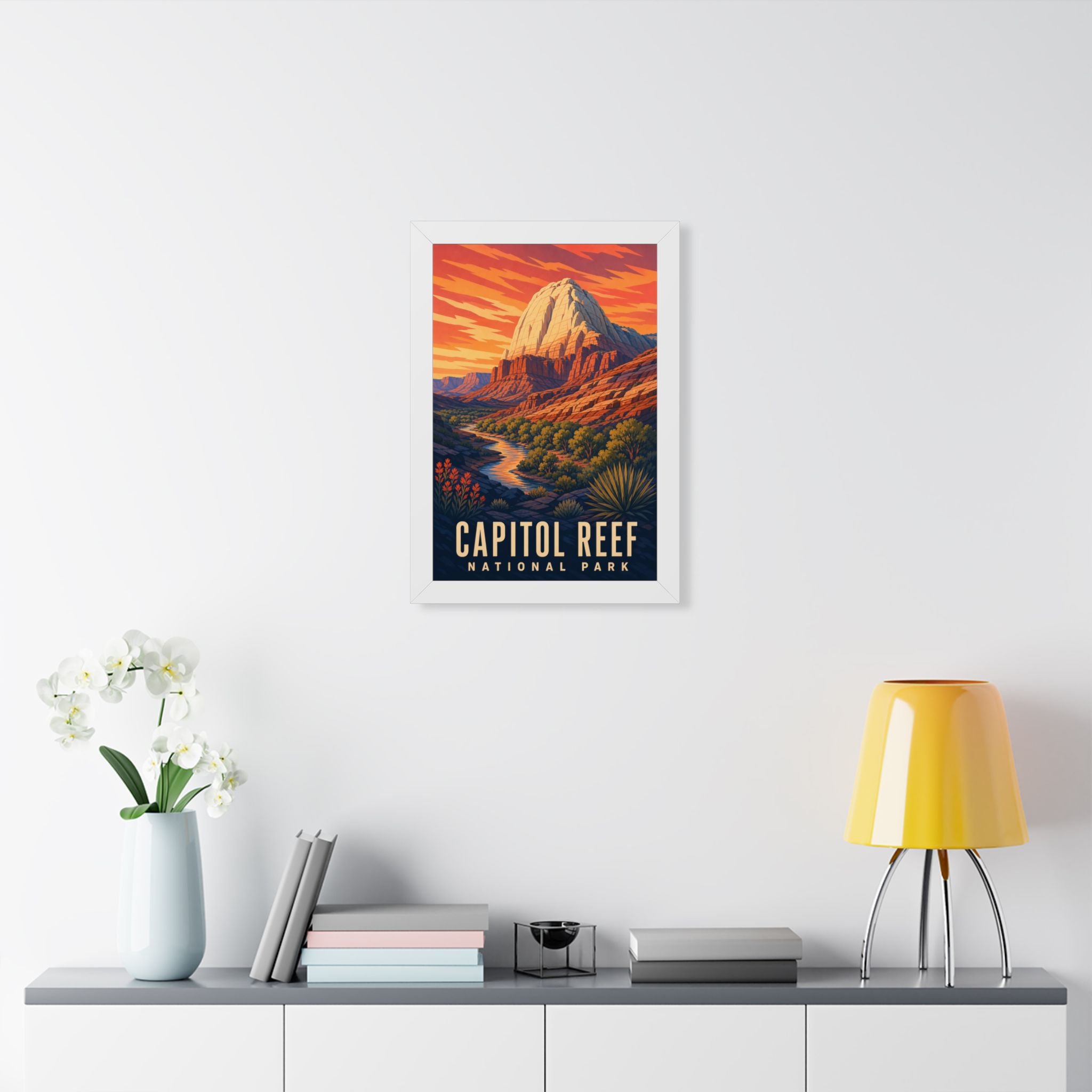 Capitol Reef National Park Framed Poster | Vintage Travel Wall Art | Black Walnut White Frame | 16x24 20x30