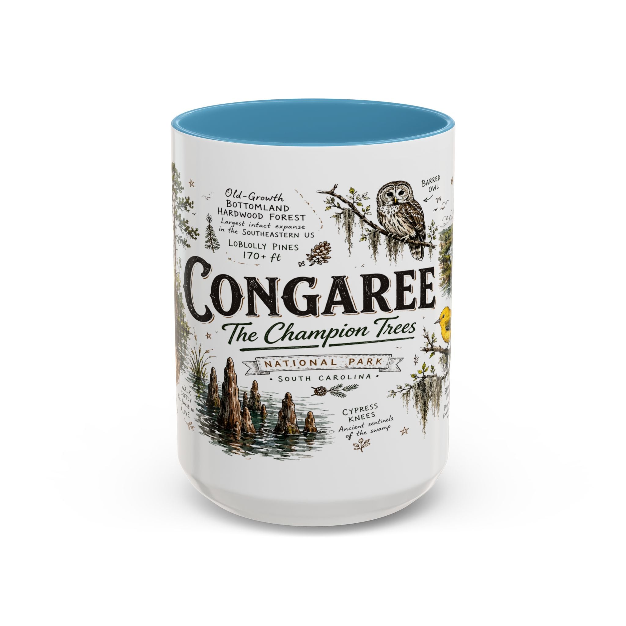 Congaree National Park Coffee Mug | South Carolina Forest Floodplain Gift | Accent Color Ceramic 11oz 15oz
